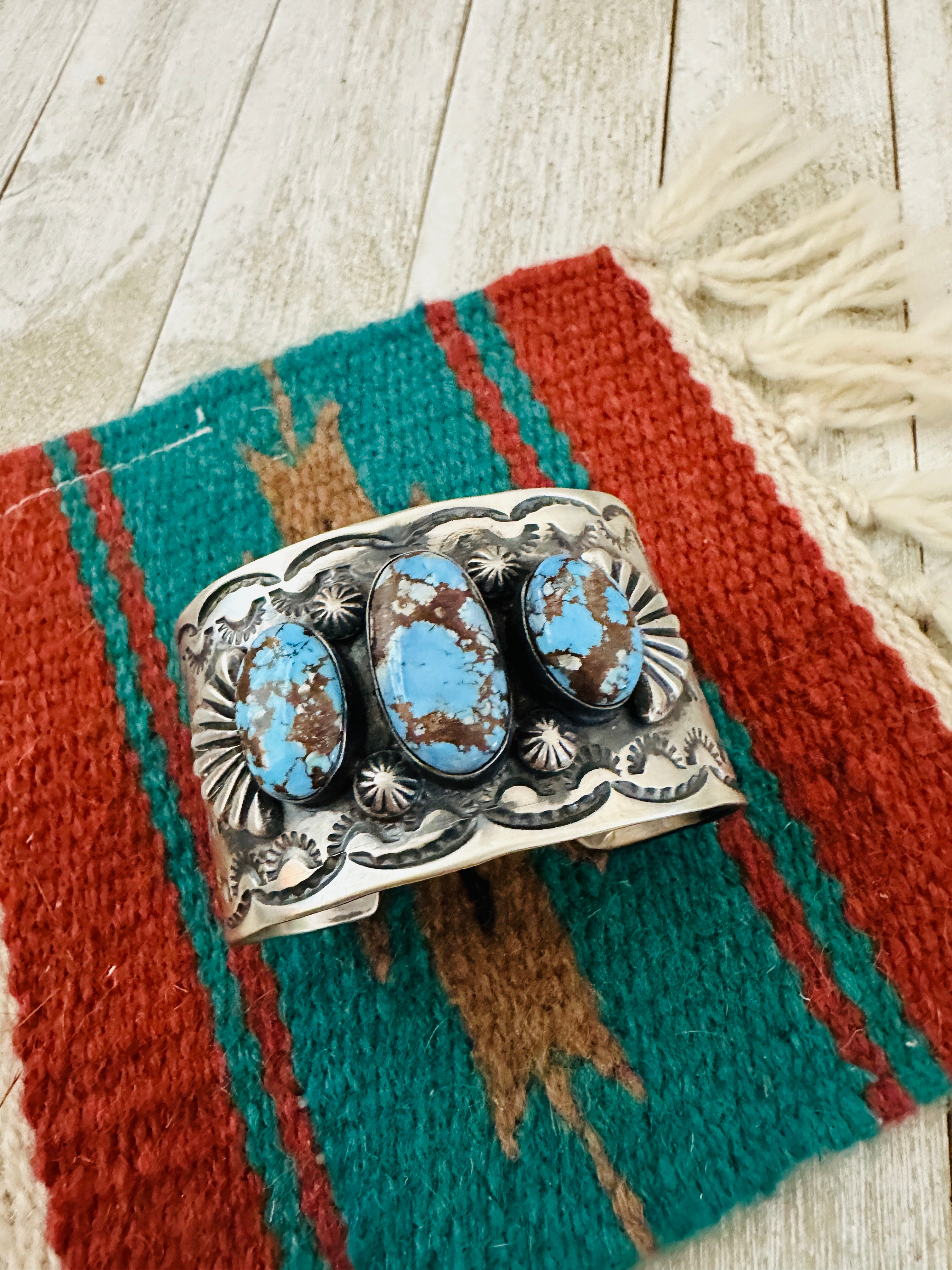 Handcrafted Sterling Silver & Golden Hills Turquoise Cuff Bracelet by Chimney Butte /