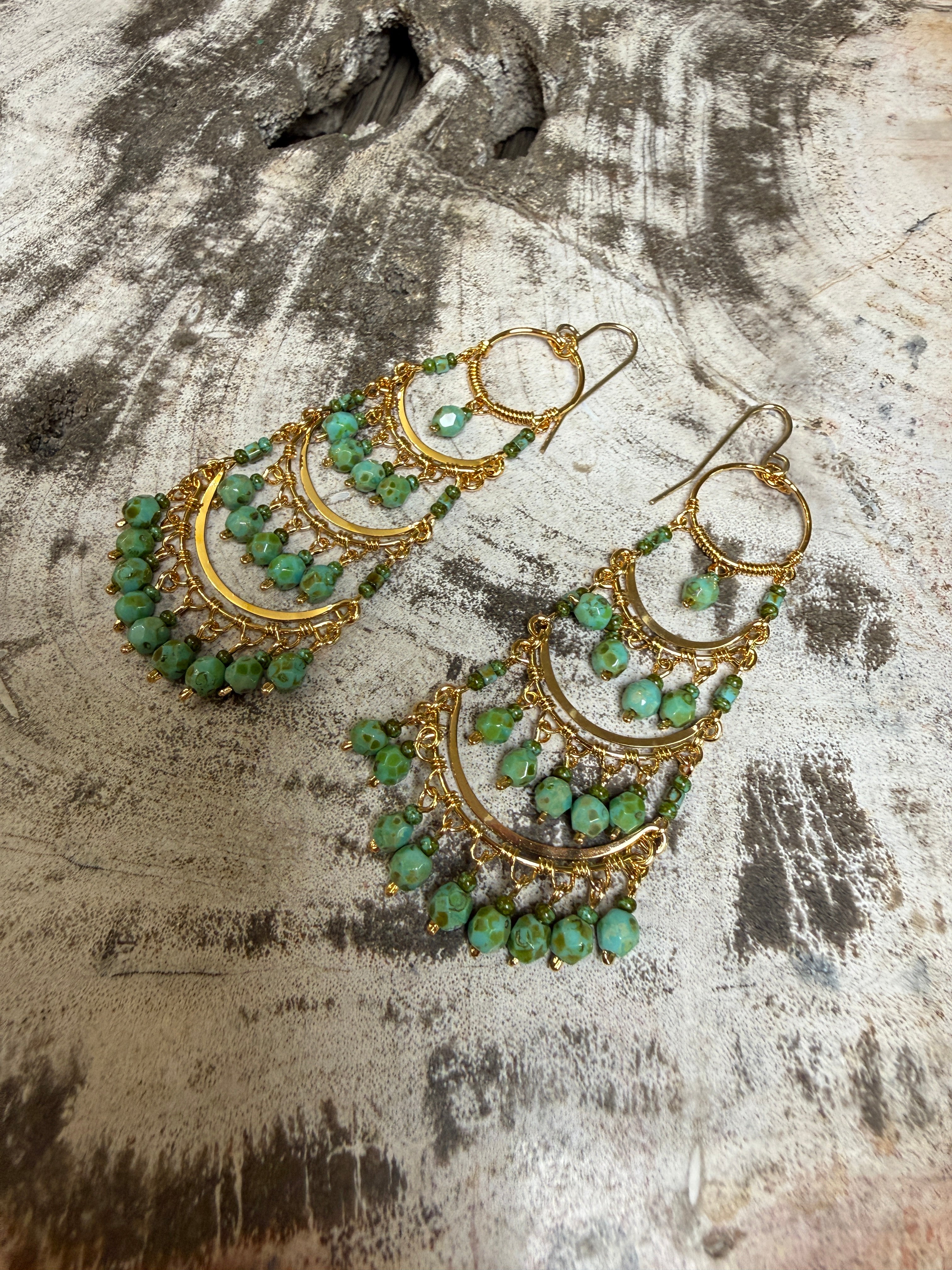 “The Golden Collection” Painted Desert Handmade Gold Plated Turquiose Beaded Earrings