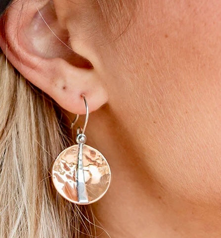 Hammered Copper Dish with Sterling Silver Earrings