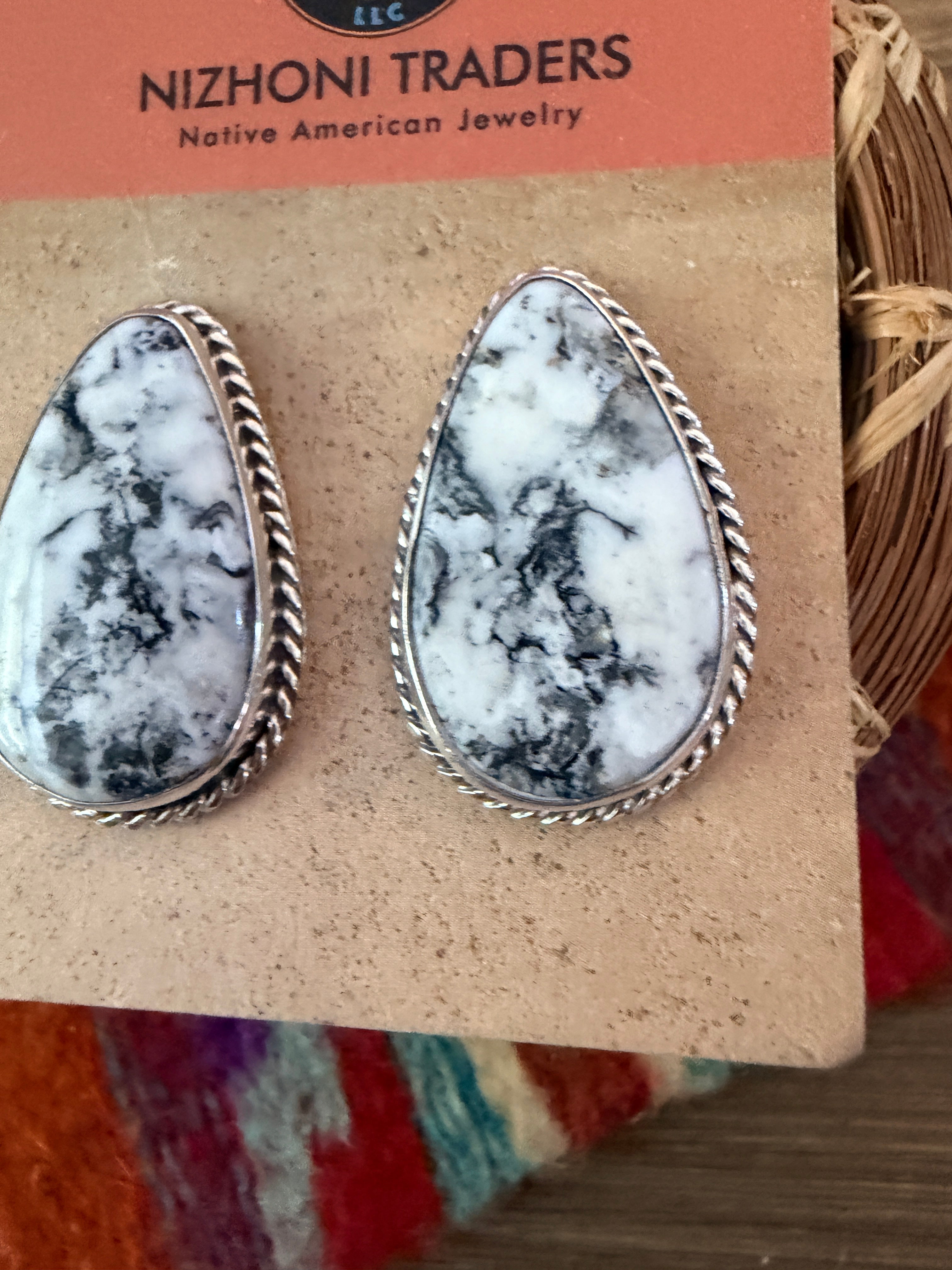 Handcrafted White Buffalo & Sterling Silver Post Earrings