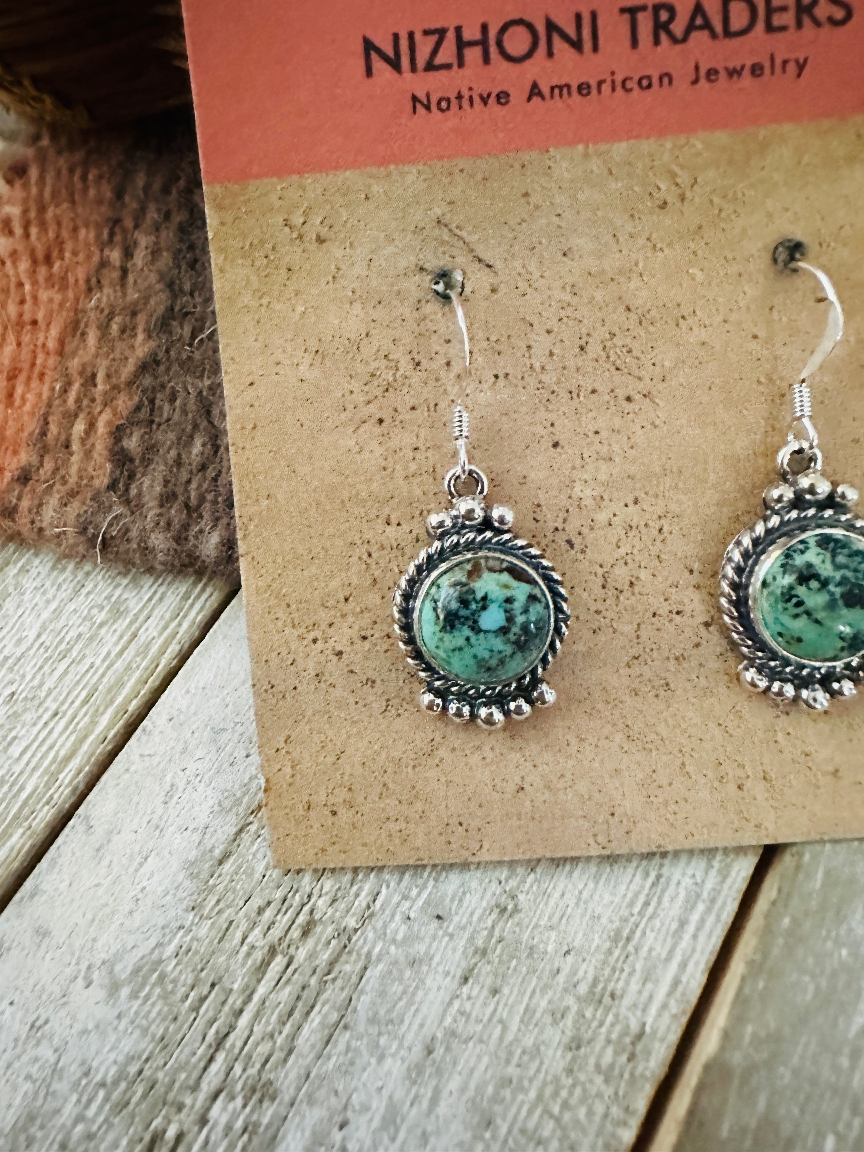 Handcrafted Hubei Turquoise & Sterling Silver Dangle Earrings