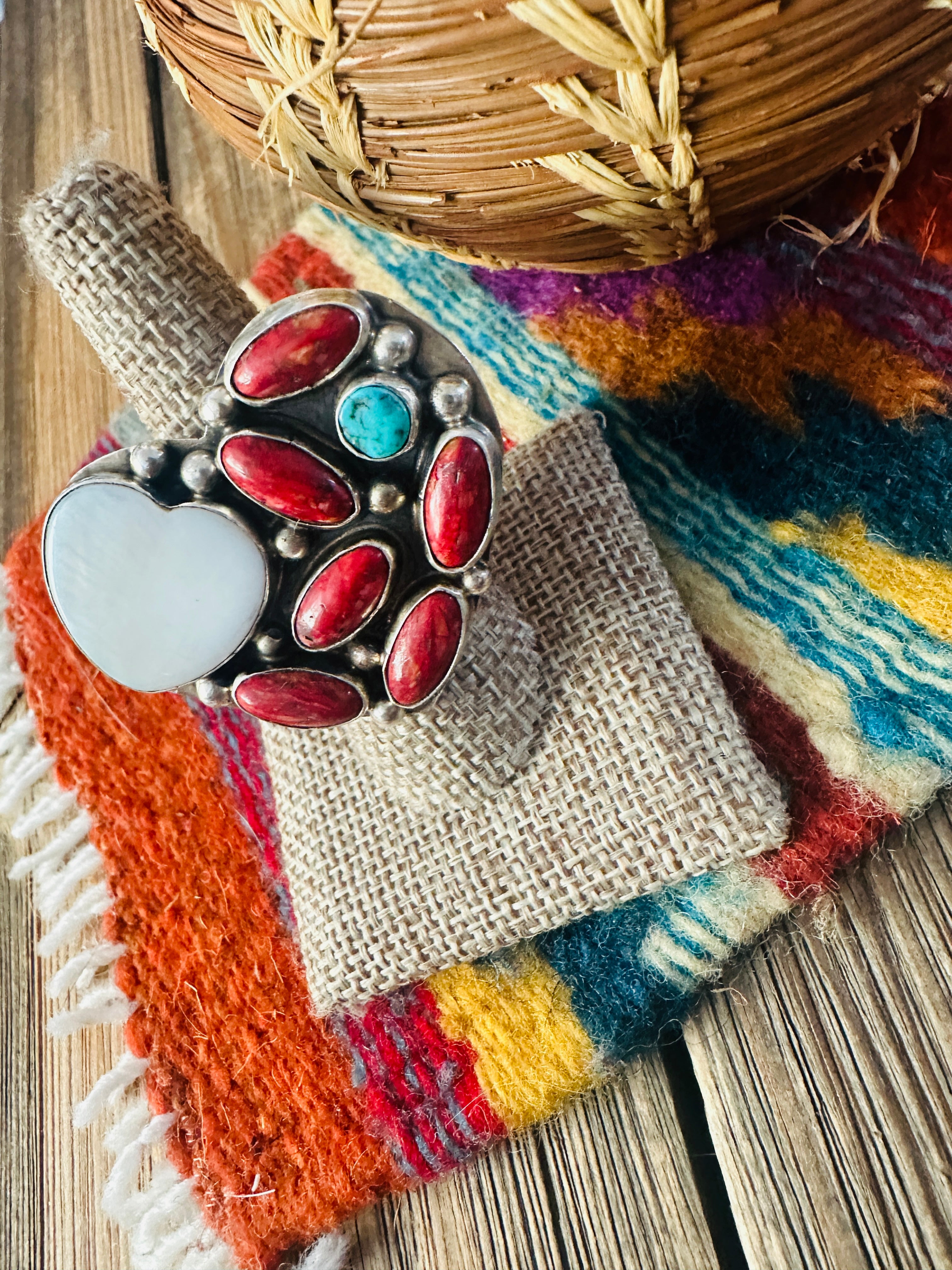 Handcrafted Multi Stone & Sterling Silver Adjustable Heart Ring by Jacqueline Silver