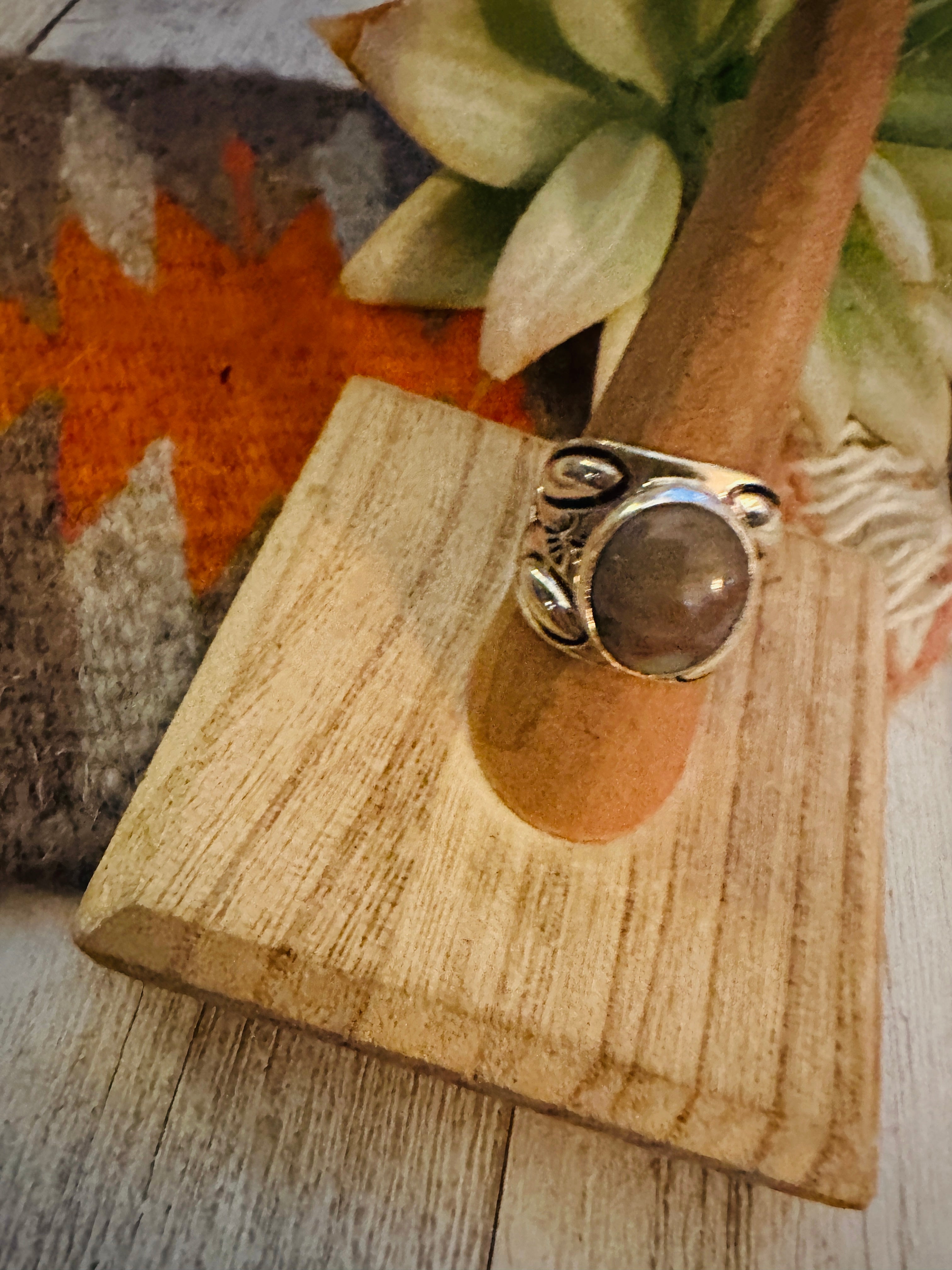 Handcrafted Agate & Sterling Silver Ring Size 8