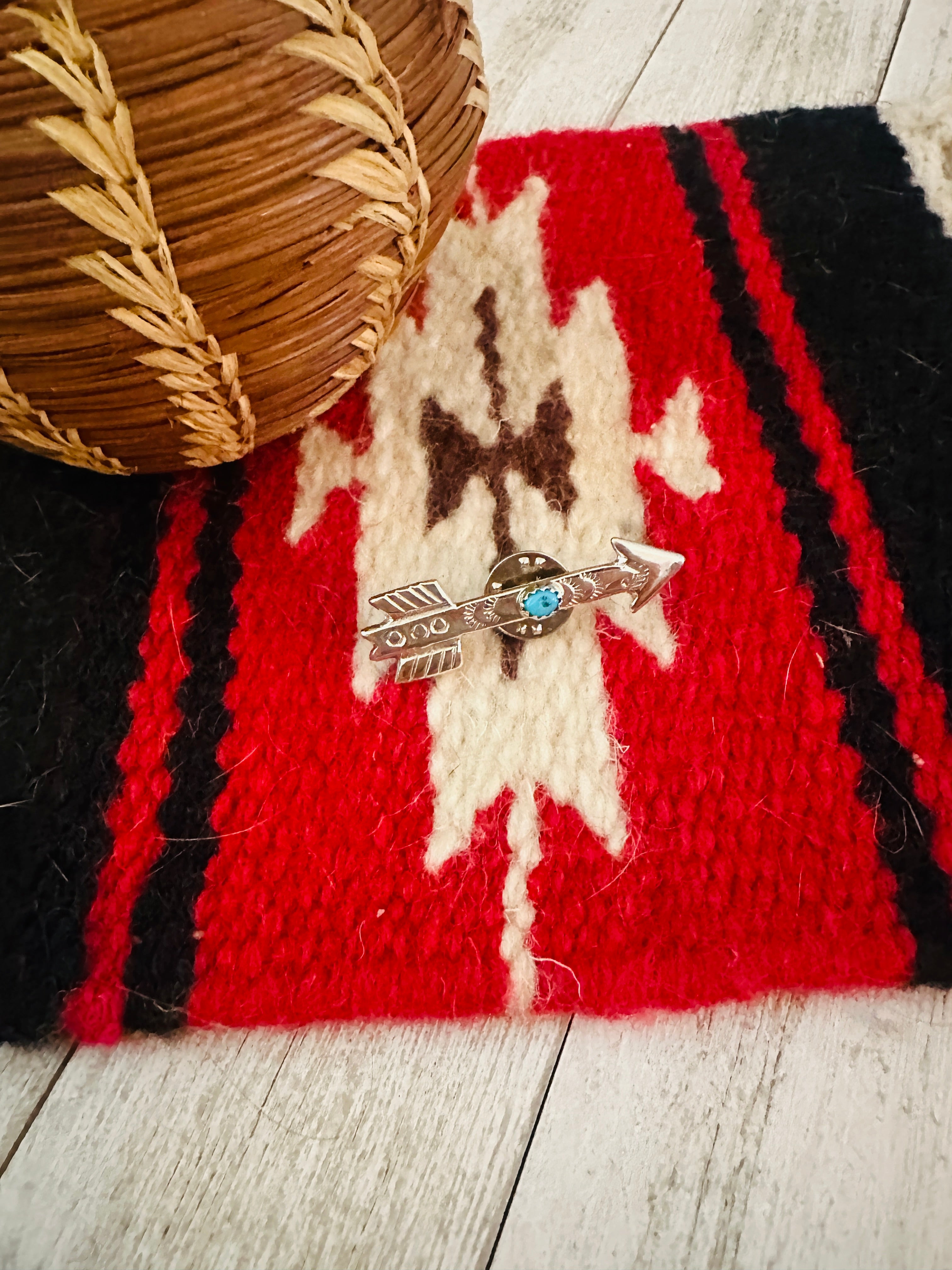 Handcrafted Turquoise & Sterling Silver Arrow Brooch