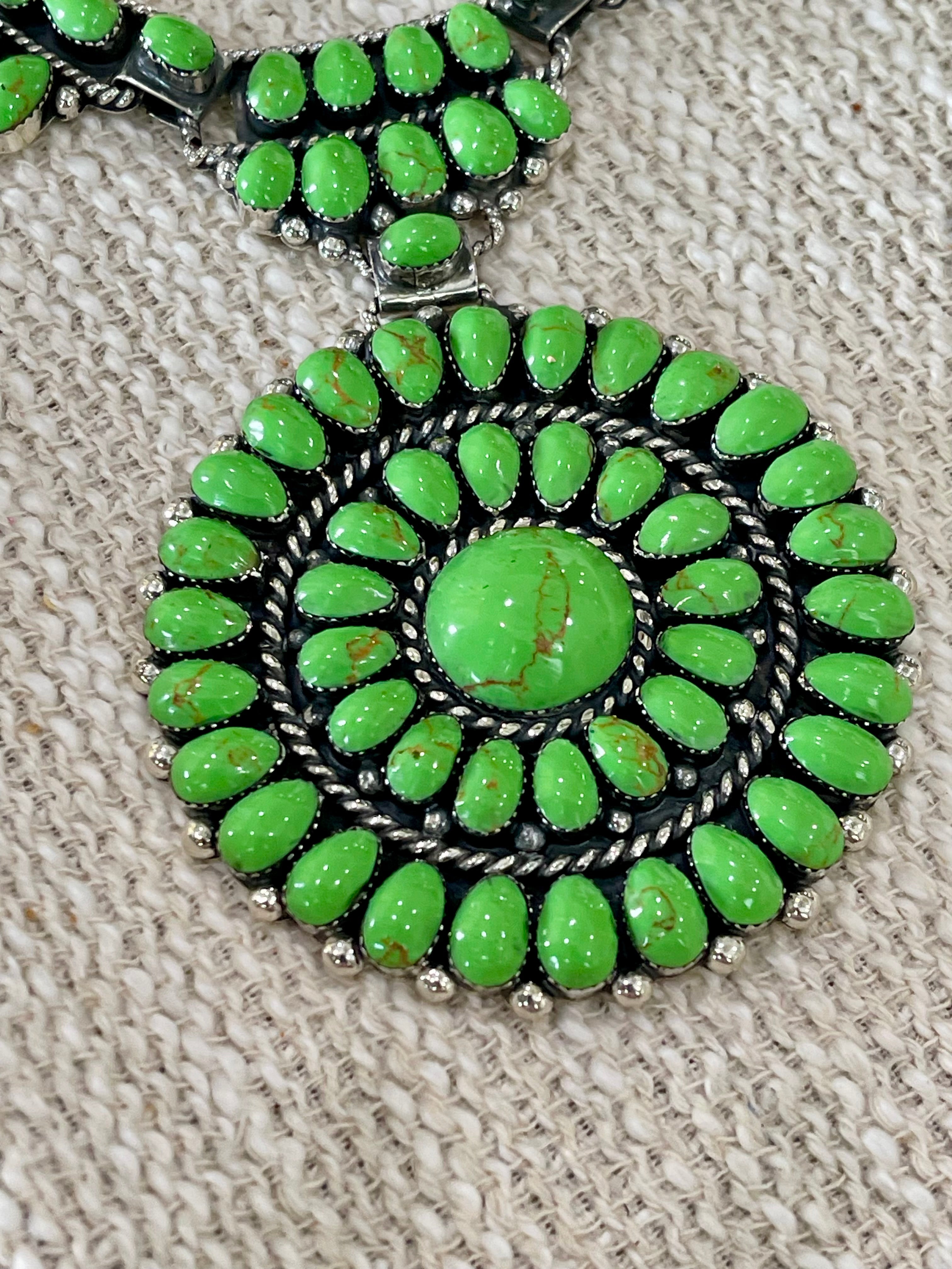 Beautiful Handmade Sterling Silver & Dyed Kingman Turquoise Cluster Necklace And Earring Set