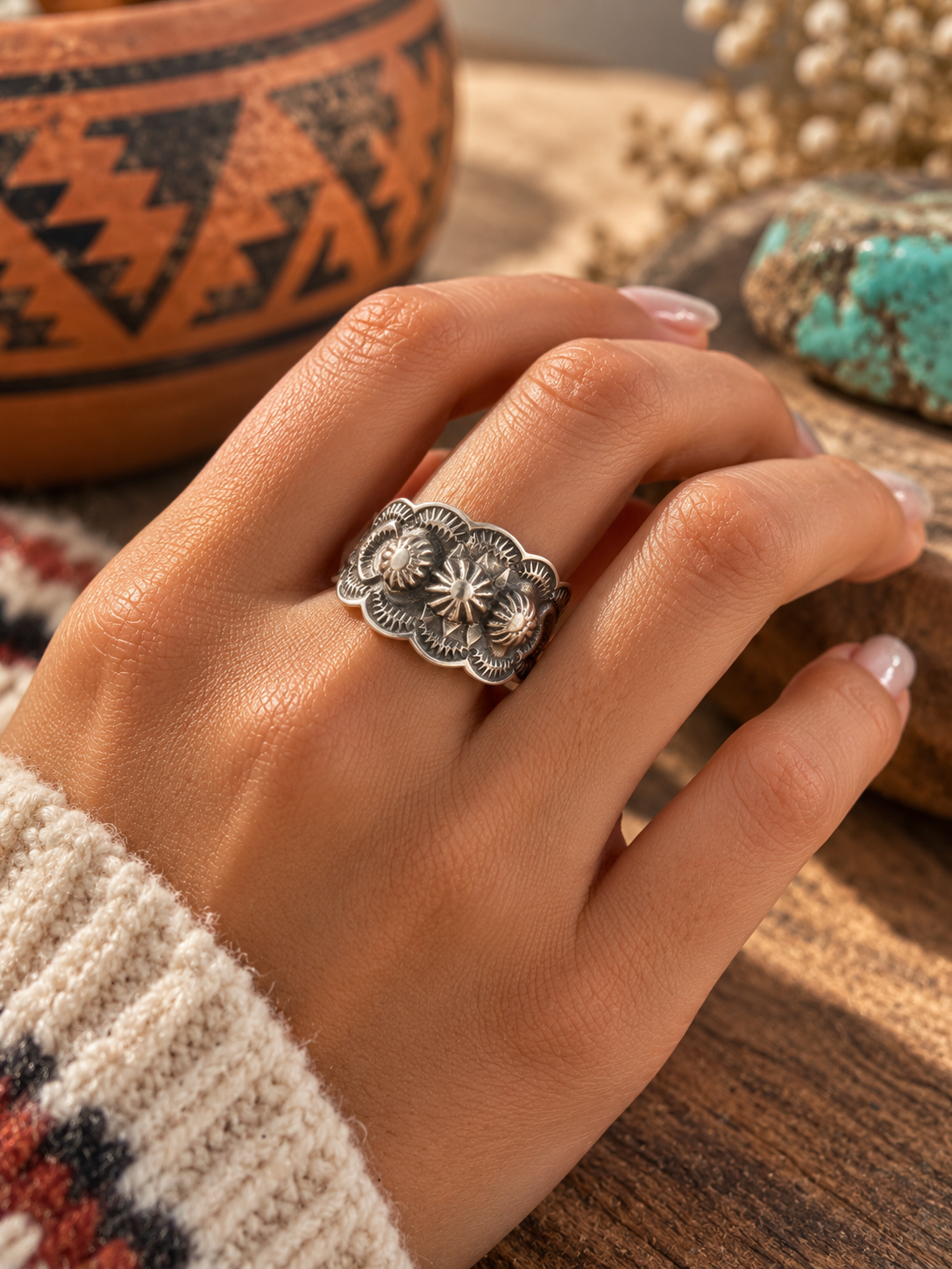 The Benny Ramone Sterling Silver Flower Cigar Band Ring