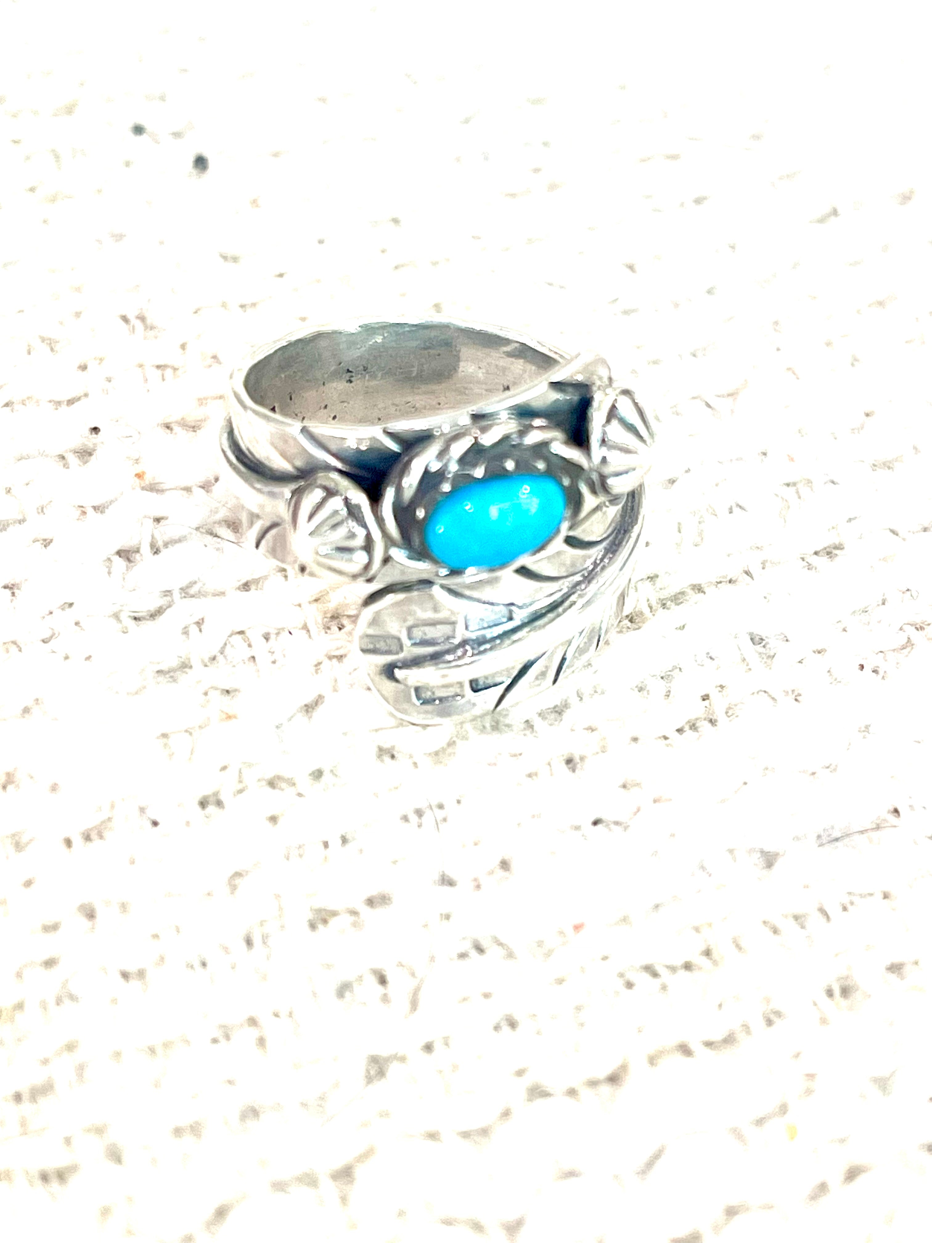 Handmade Sterling Silver & Turquoise Adjustable Feather Band Ring