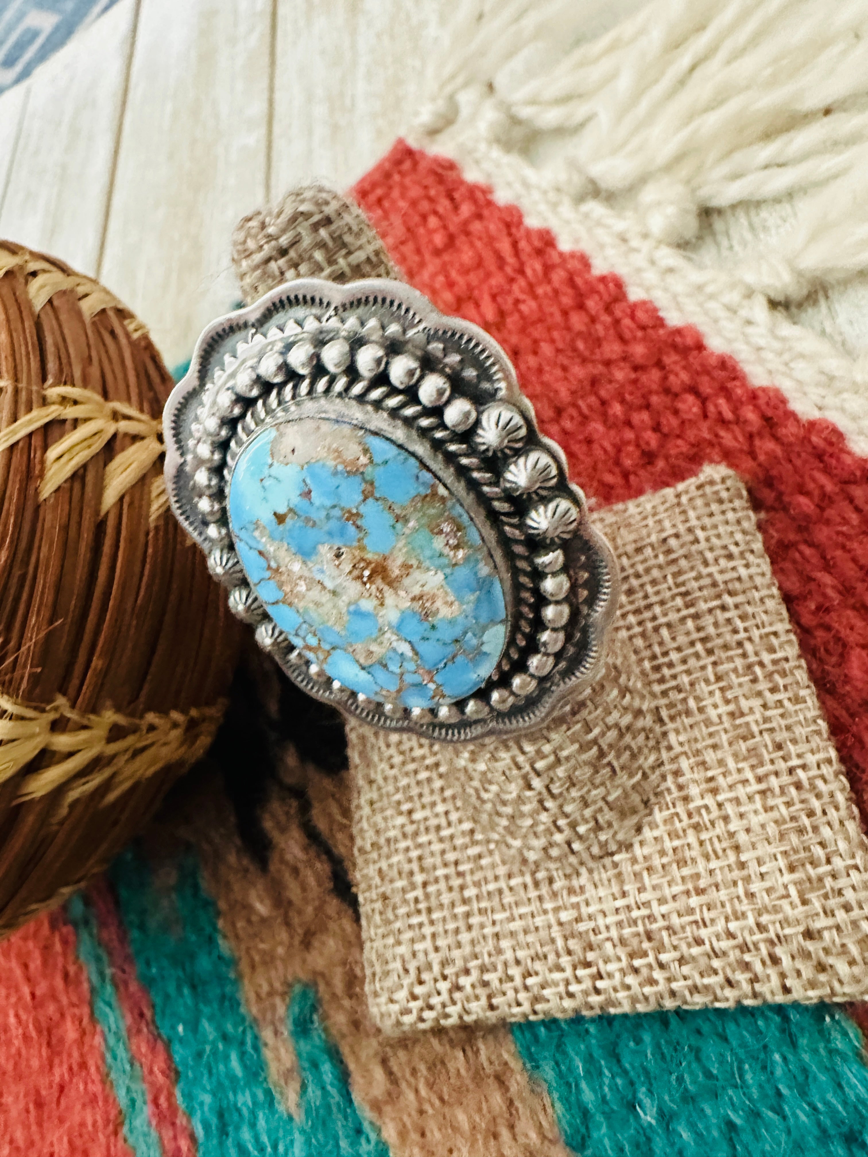 Handcrafted Golden Hills Turquoise & Sterling Silver Adjustable Ring