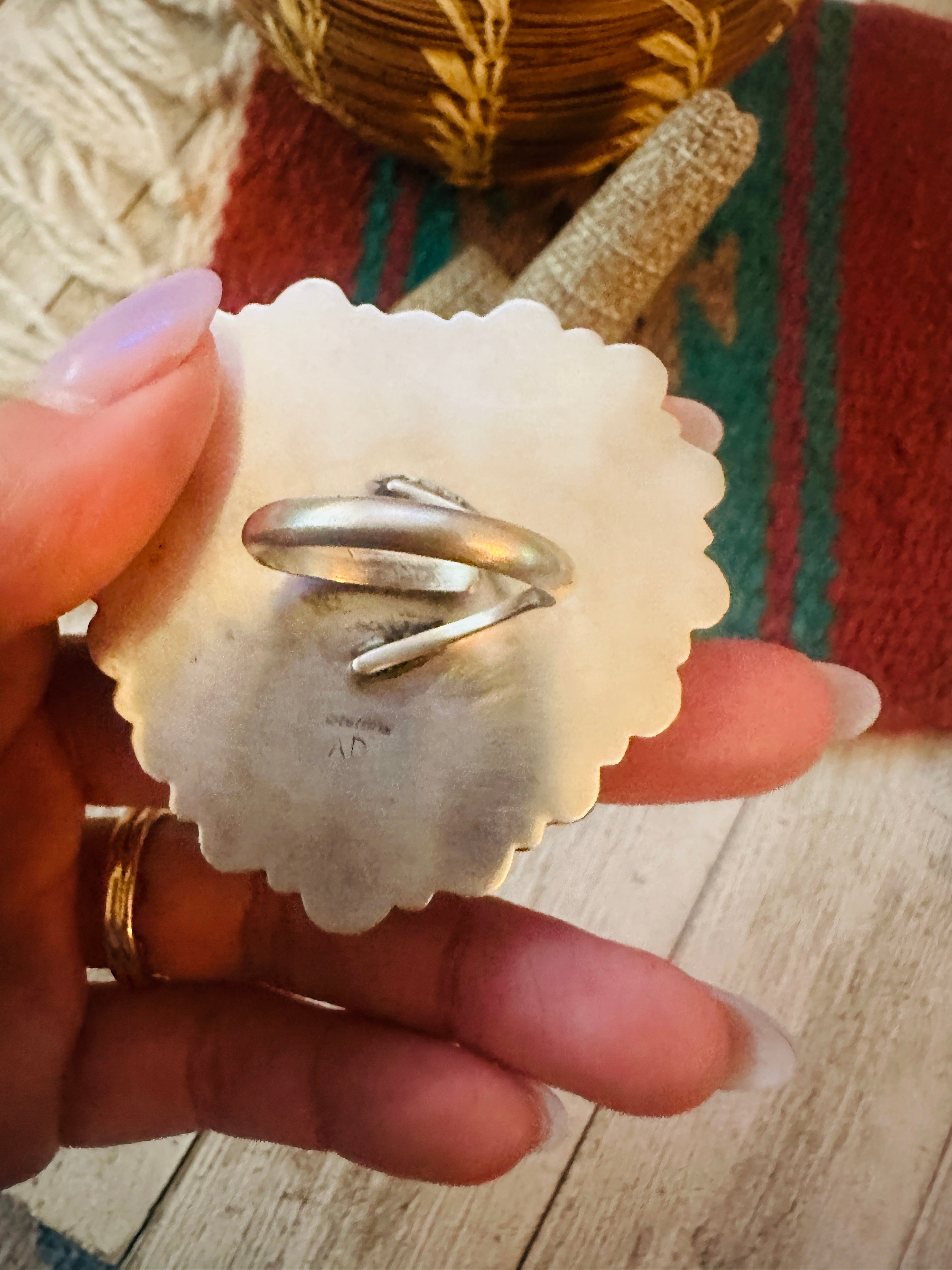 Handcrafted Sterling Silver Spiny & Turquoise Cluster Adjustable Heart Ring