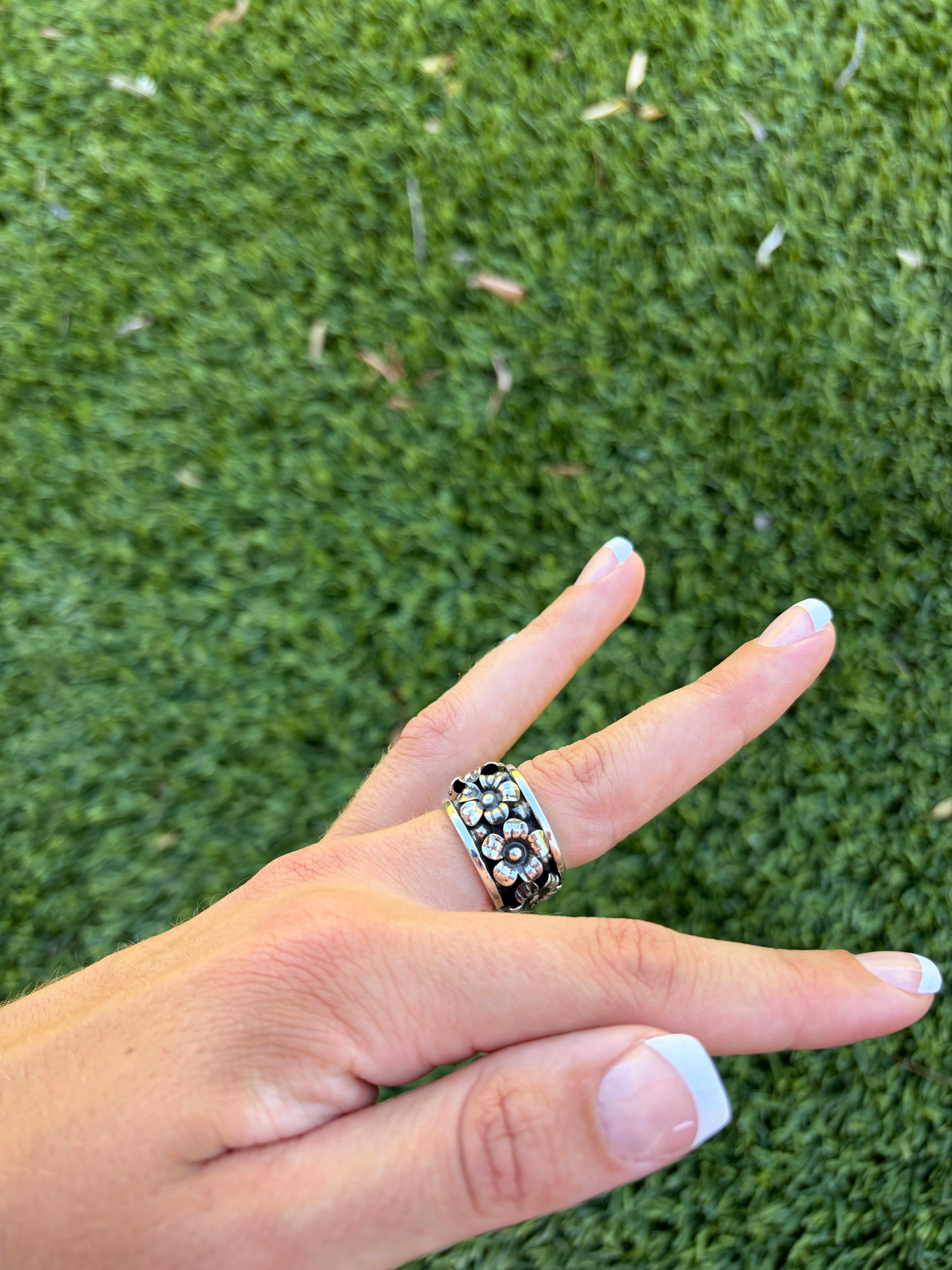 Handmade Sterling Silver Adjustable Flower Ring