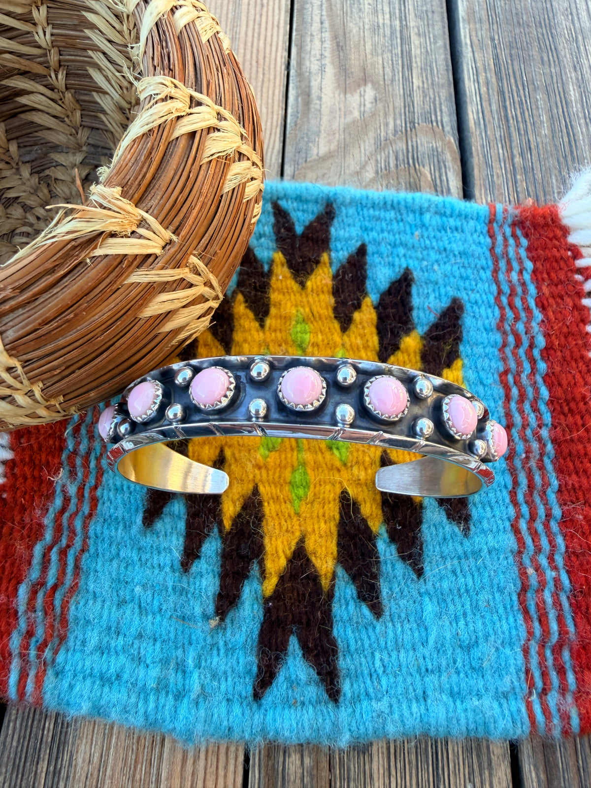 Handcrafted Queen Pink Conch & Sterling Silver Cuff Bracelet