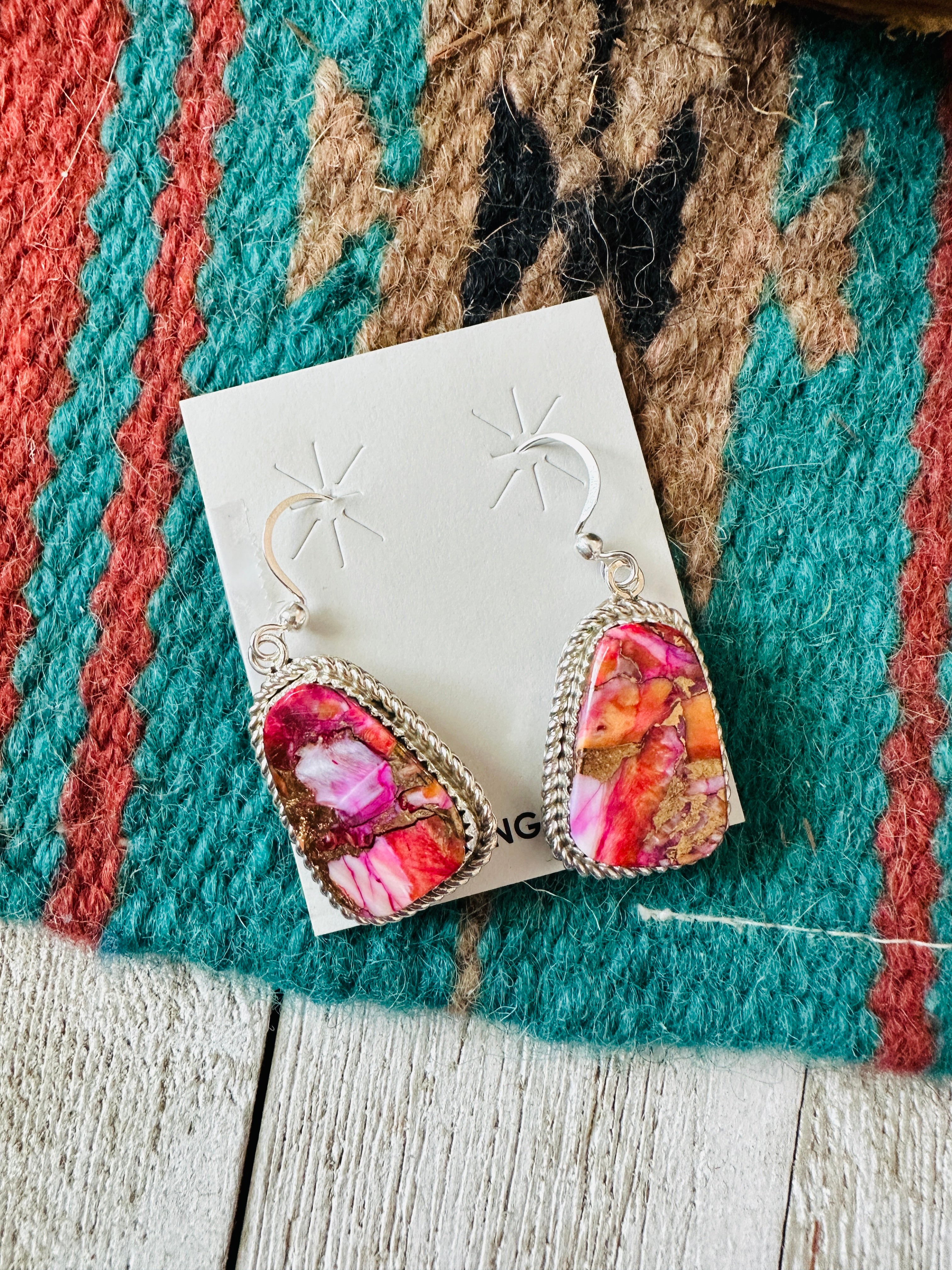 Handcrafted Pink Mojave and Sterling Silver Dangle Earrings