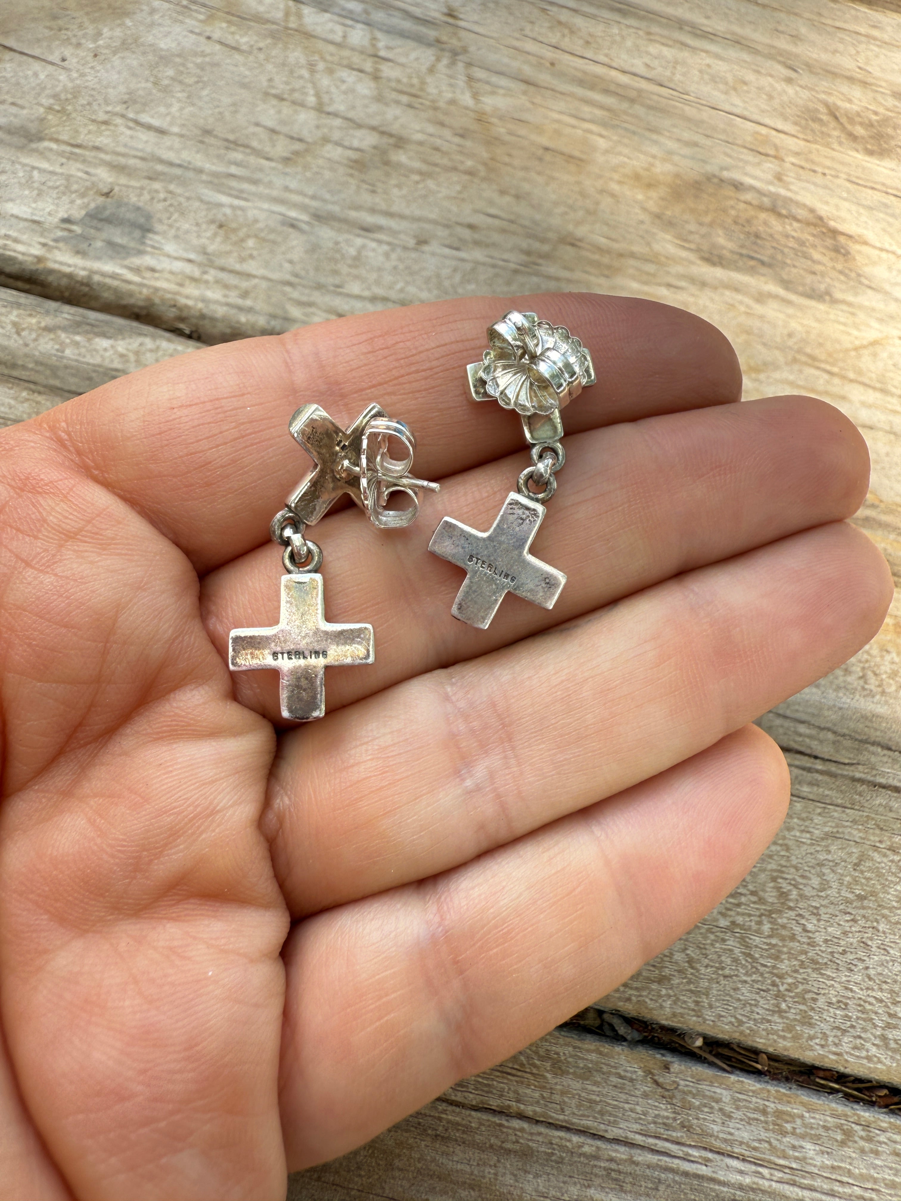 Handmade Sterling Silver Cross Dangle Earrings