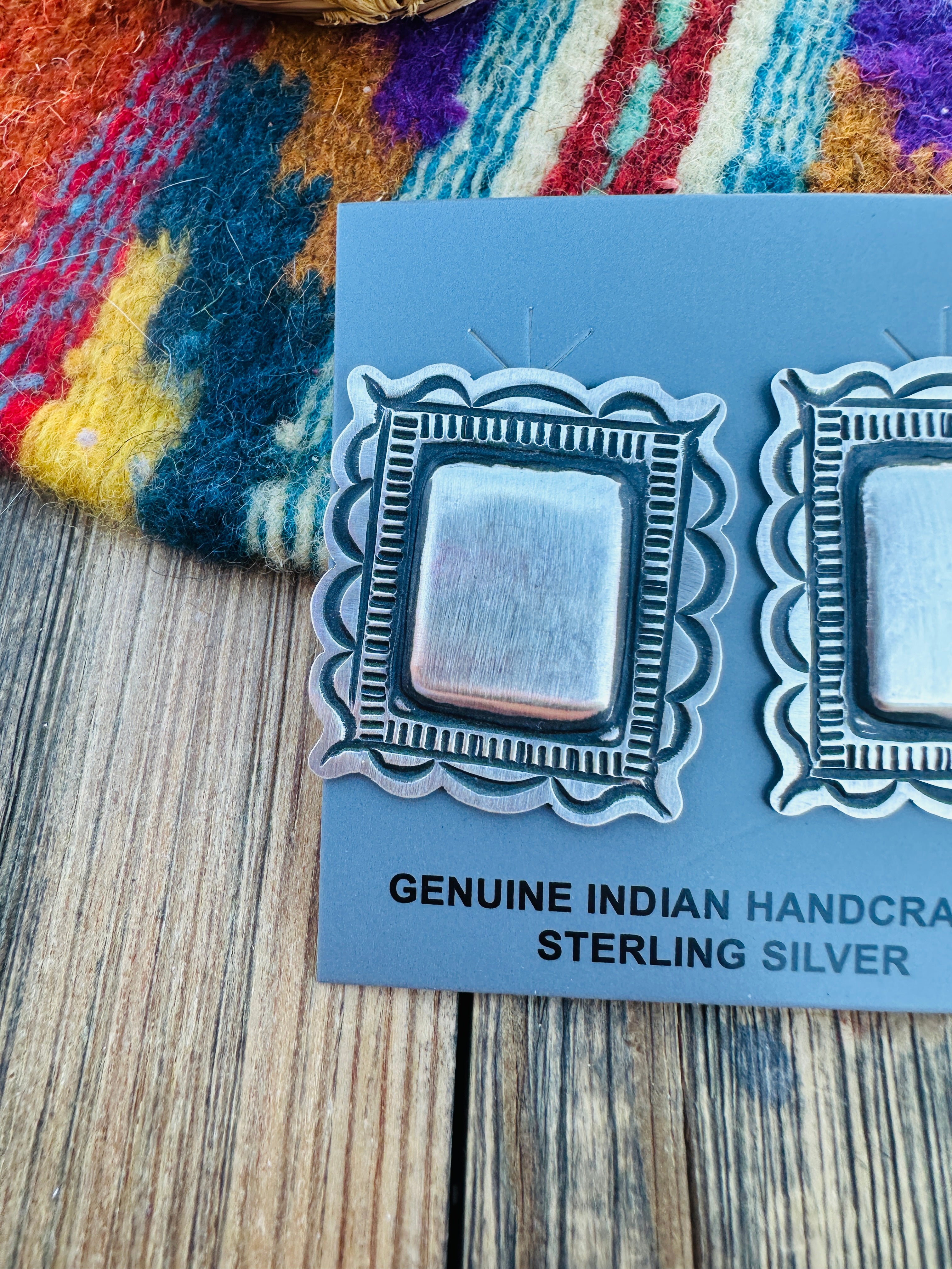 Handcrafted Sterling Silver Concho Post Earrings by Leander Tahe