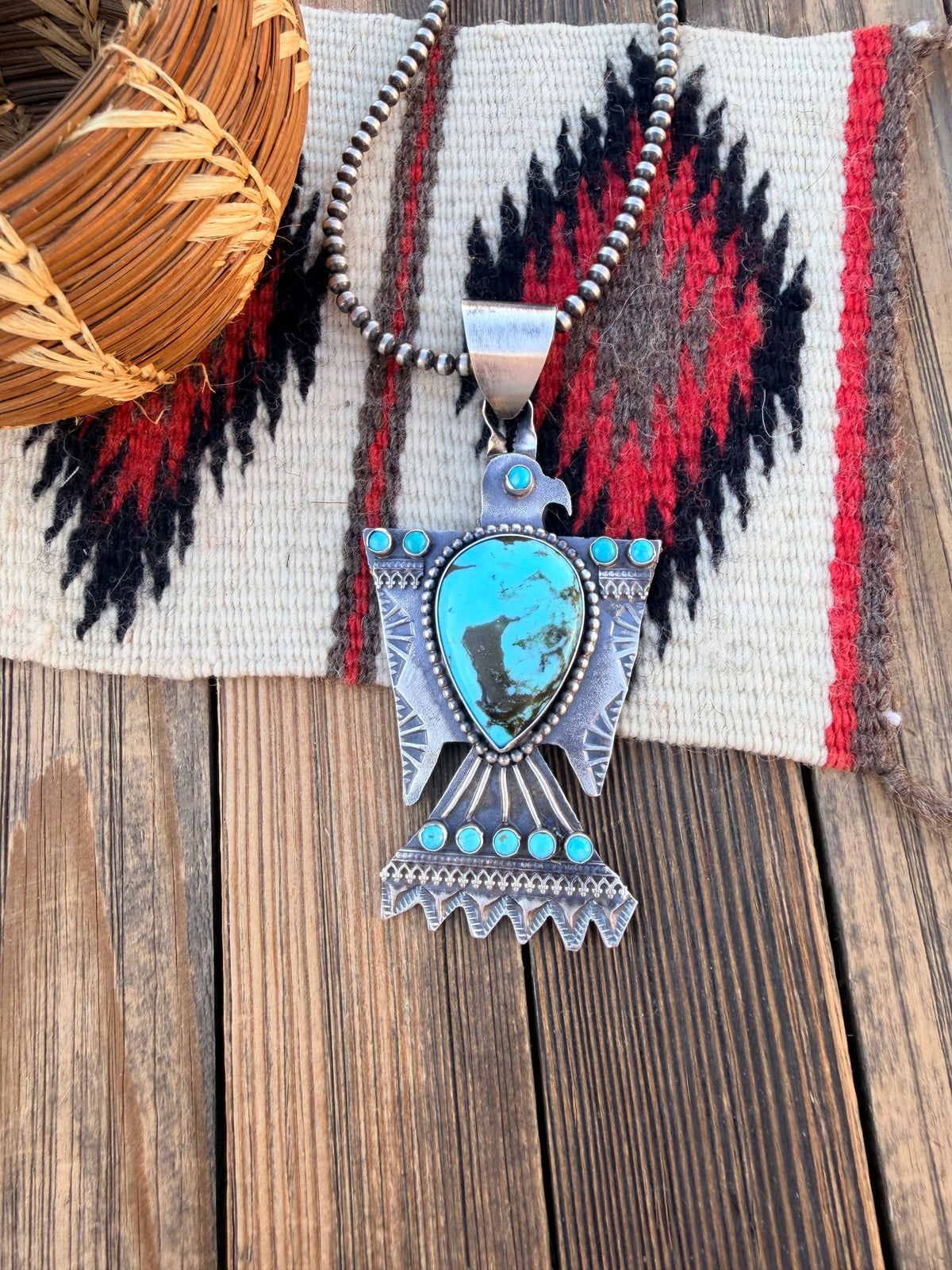 Handcrafted Sterling Silver & Turquoise Thunderbird Pendant by Shawn Cayatineto