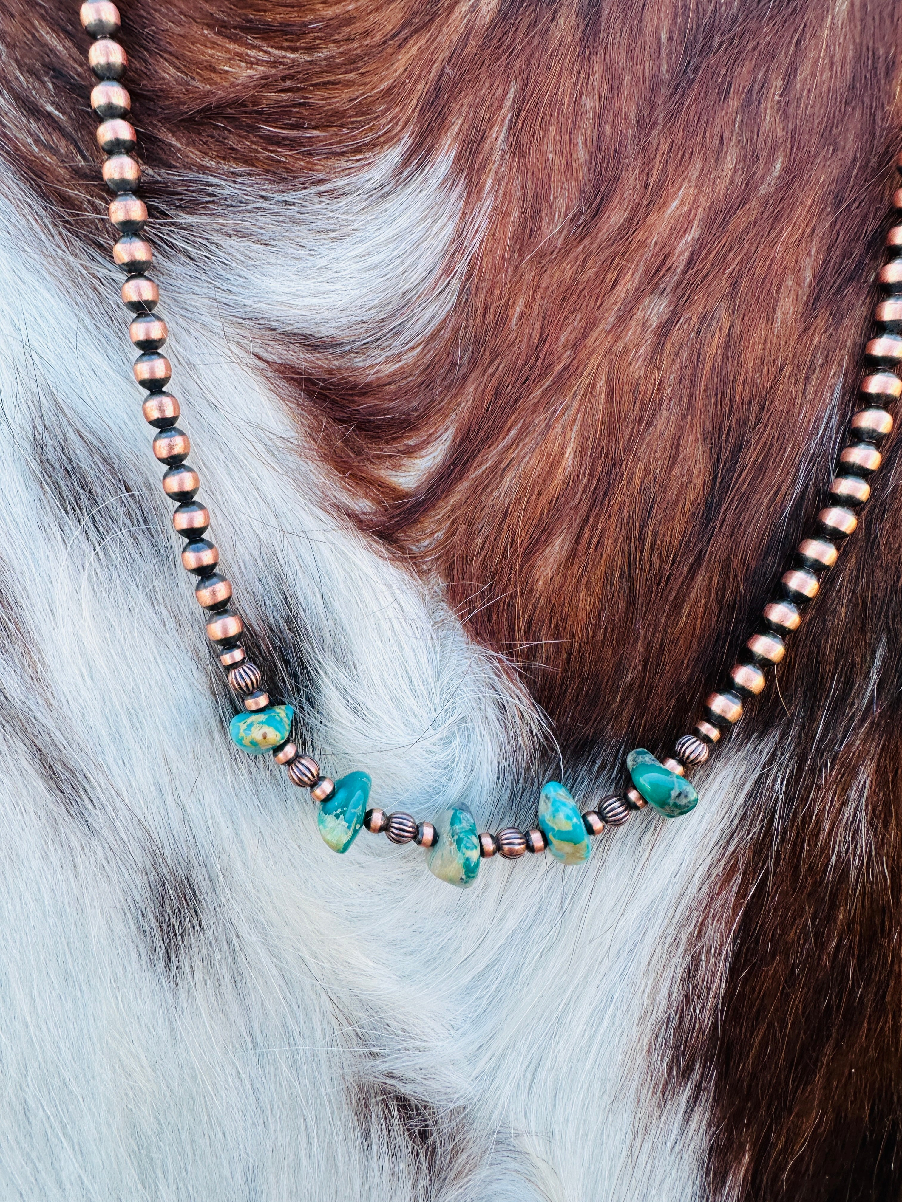 Handcrafted Turquoise & Copper 14” Beaded Necklace