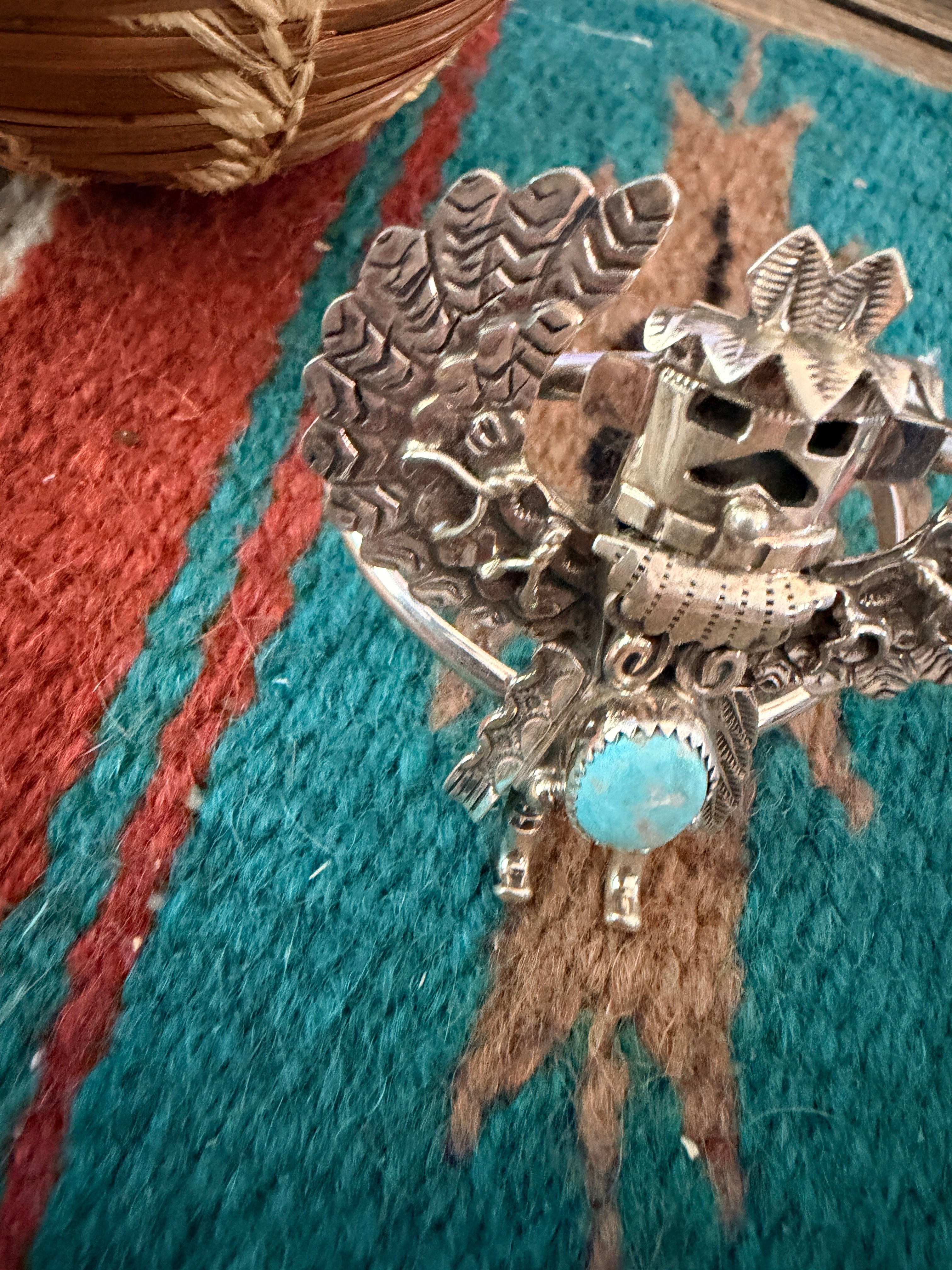 Handcrafted Old Pawn Sterling Silver & Turquoise Kokopelli Cuff Bracelet