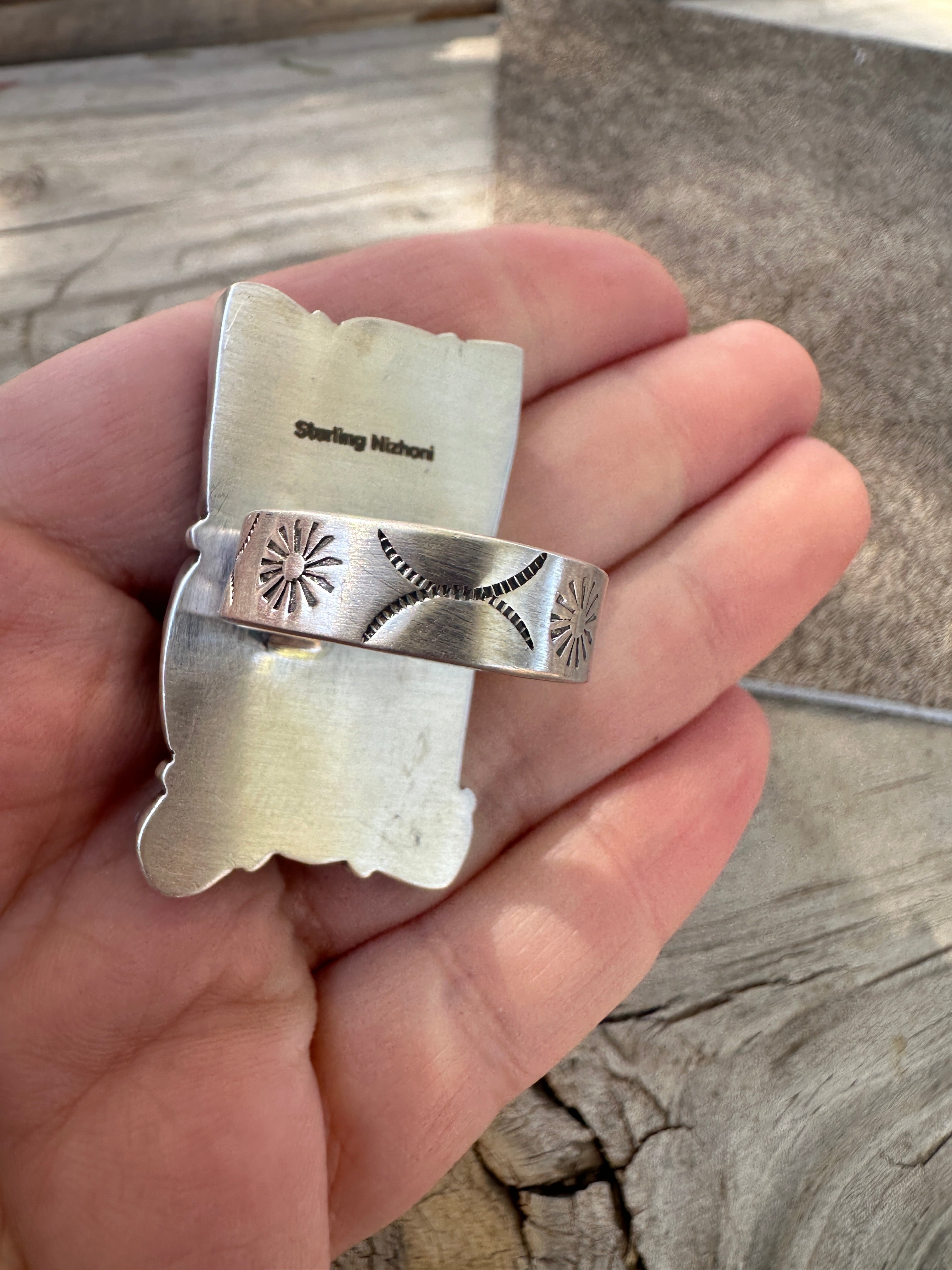 Beautiful Handmade Sterling Silver & Number 8 Turquoise Adjustable Ring