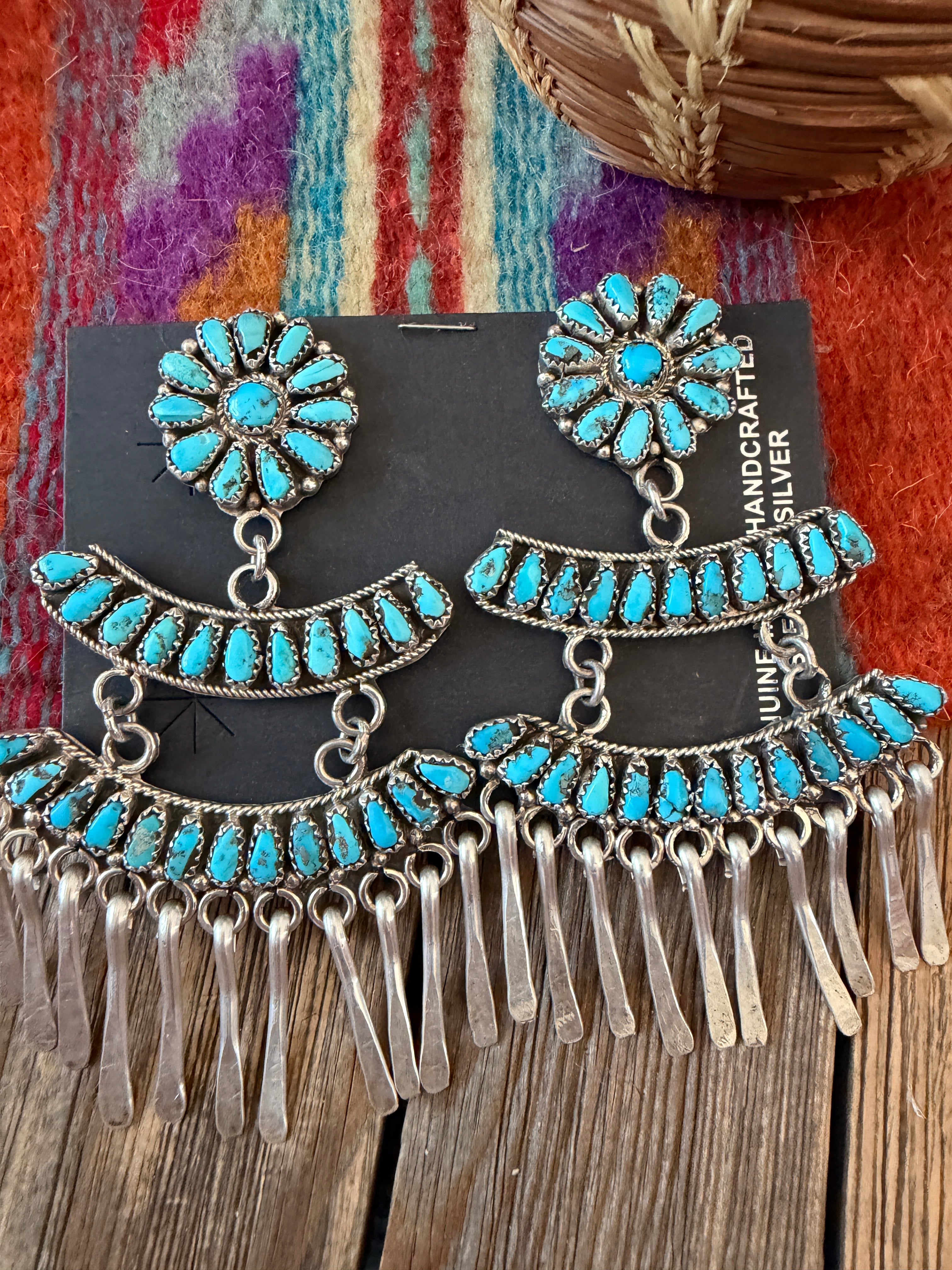 Handcrafted Turquoise and Sterling Silver Cluster Dangle Earrings by Juliana Williams
