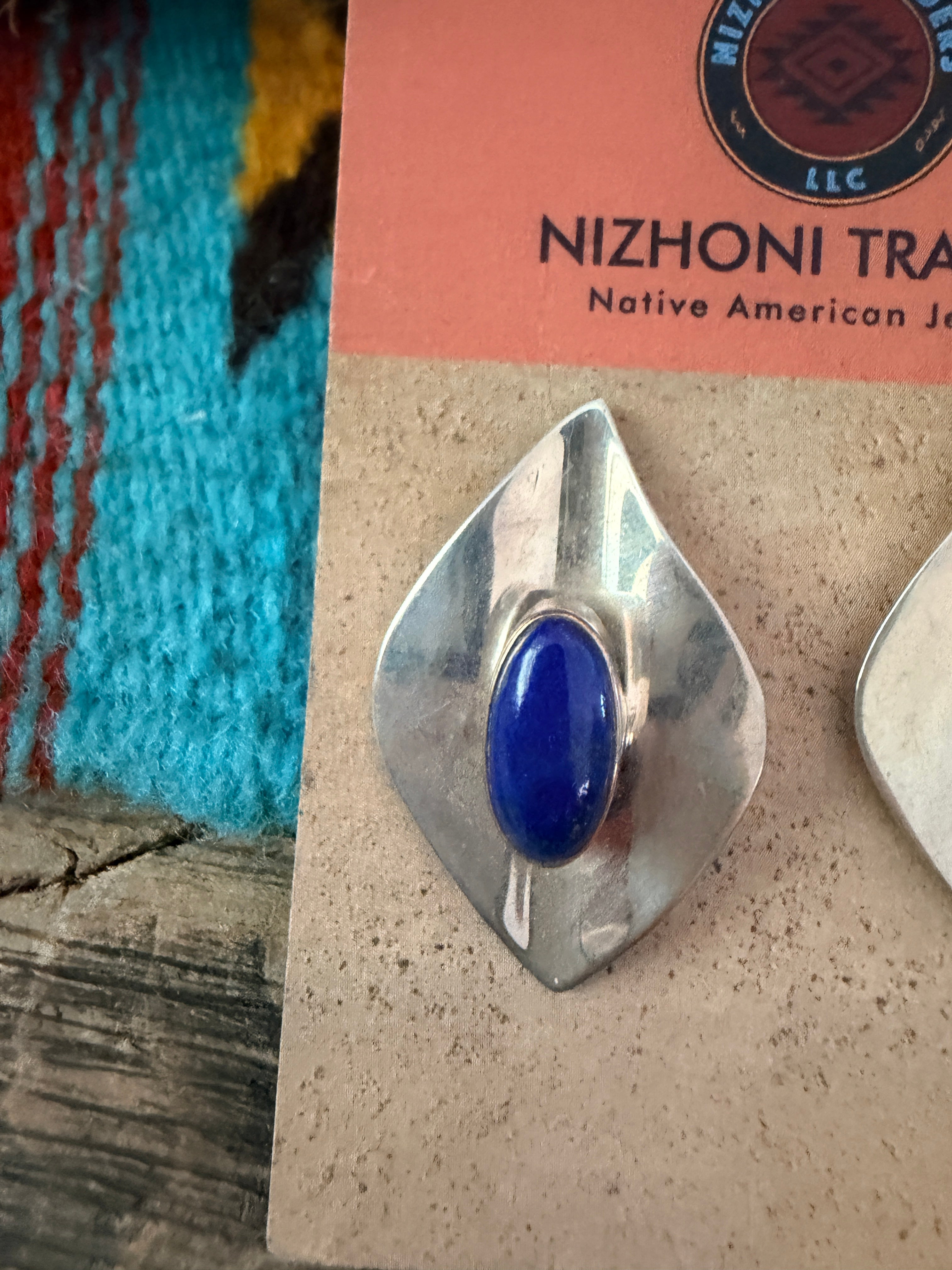 Old Pawn Handcrafted Sterling Silver & Lapis Post Earrings