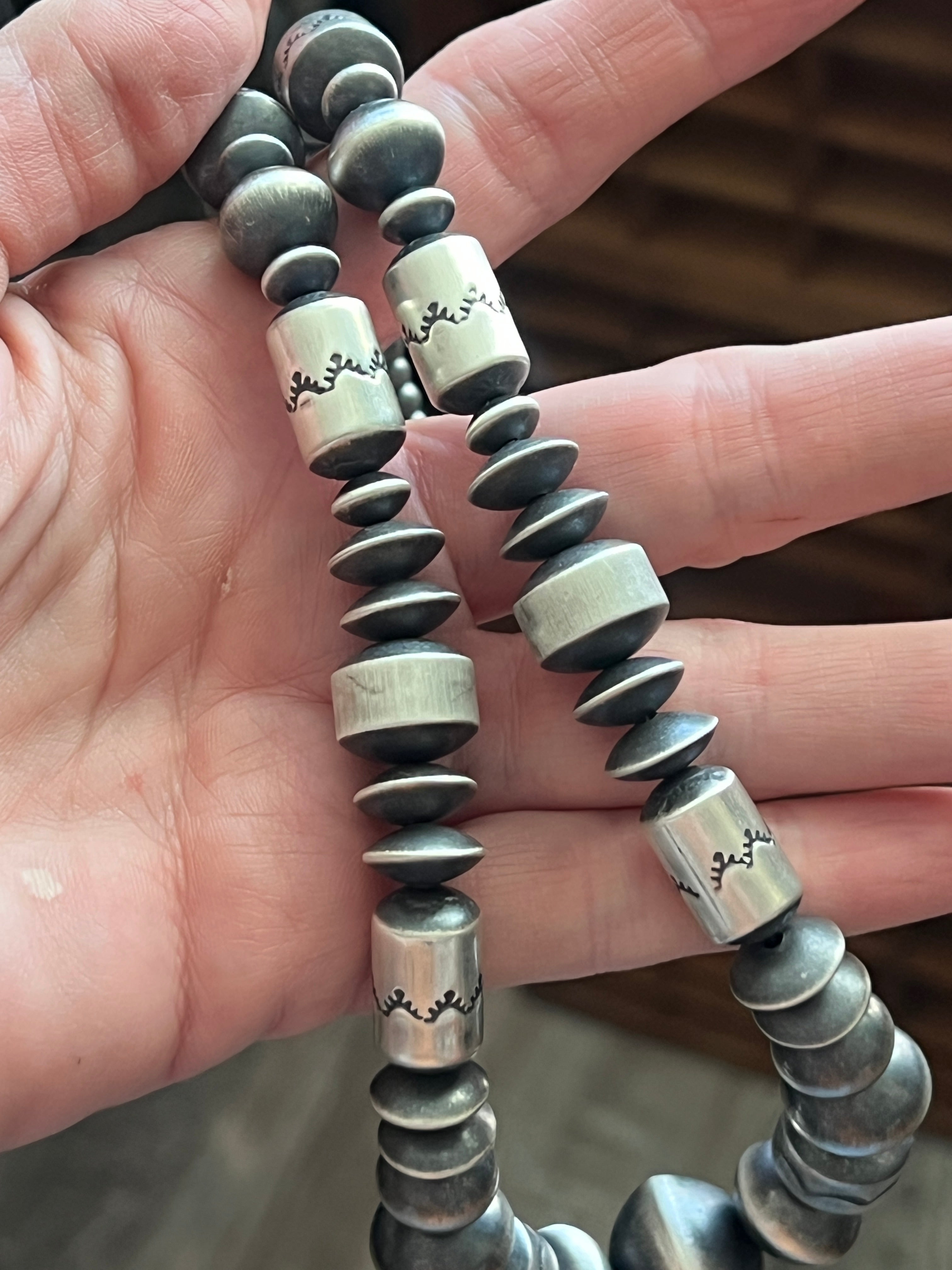 Handcrafted Sterling Silver Single Strand Beaded Statement Necklace by Rose Martin, 24” + 1-1/2”