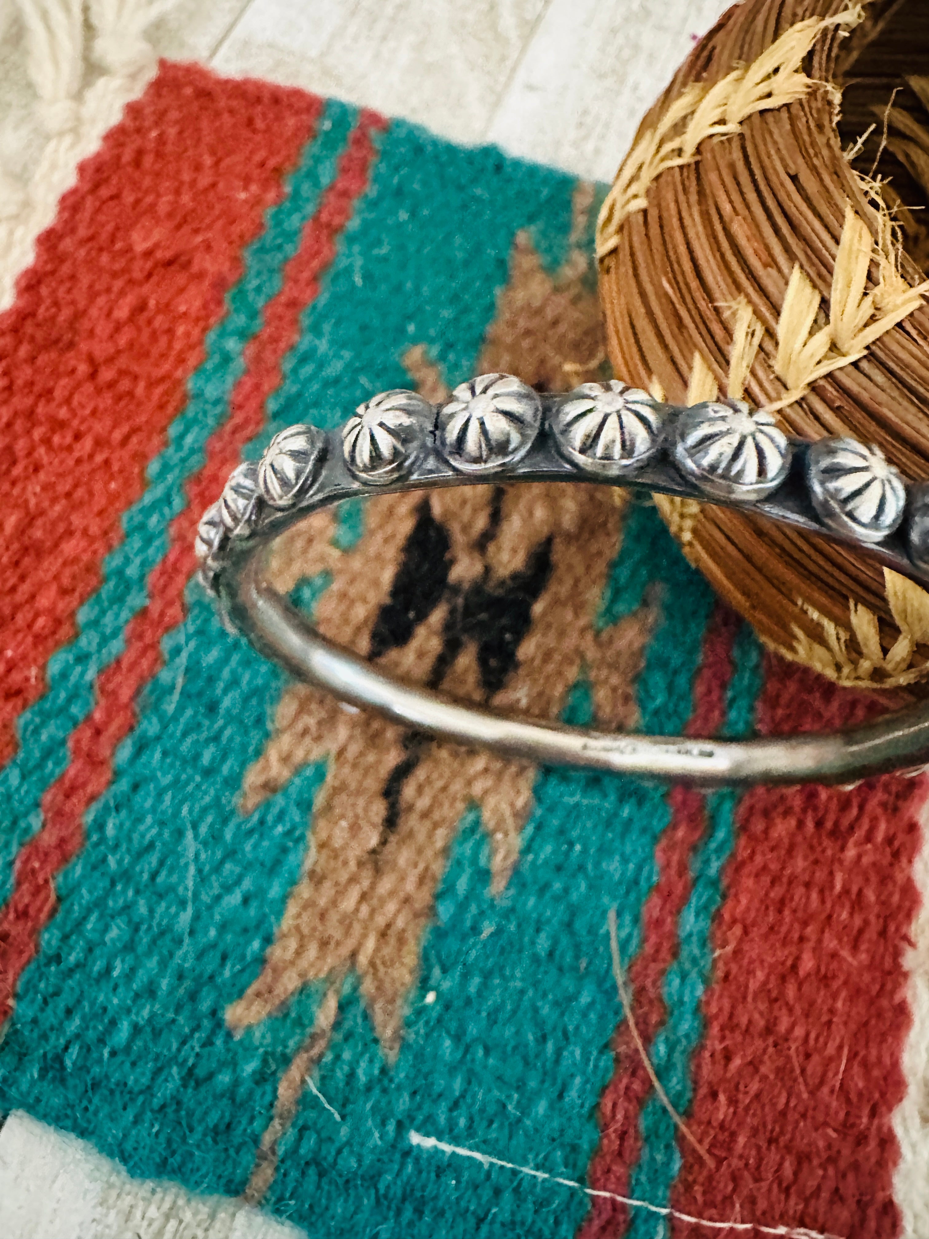 Chimney Butte Navajo Sterling Silver Studded Bangle Bracelet