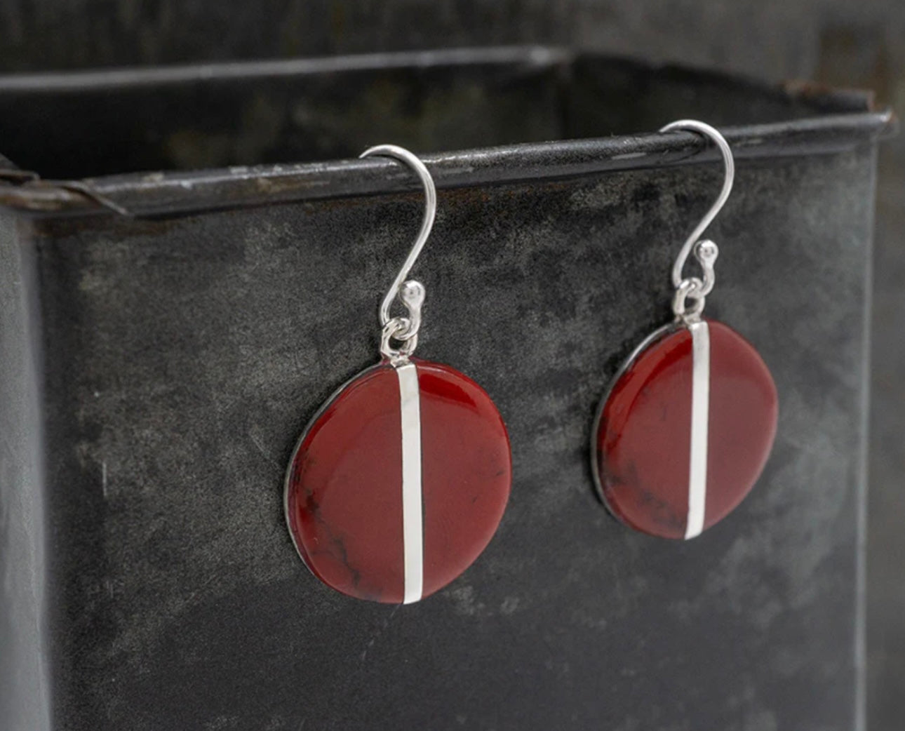 Red Jasper Circle Sterling Silver Earrings