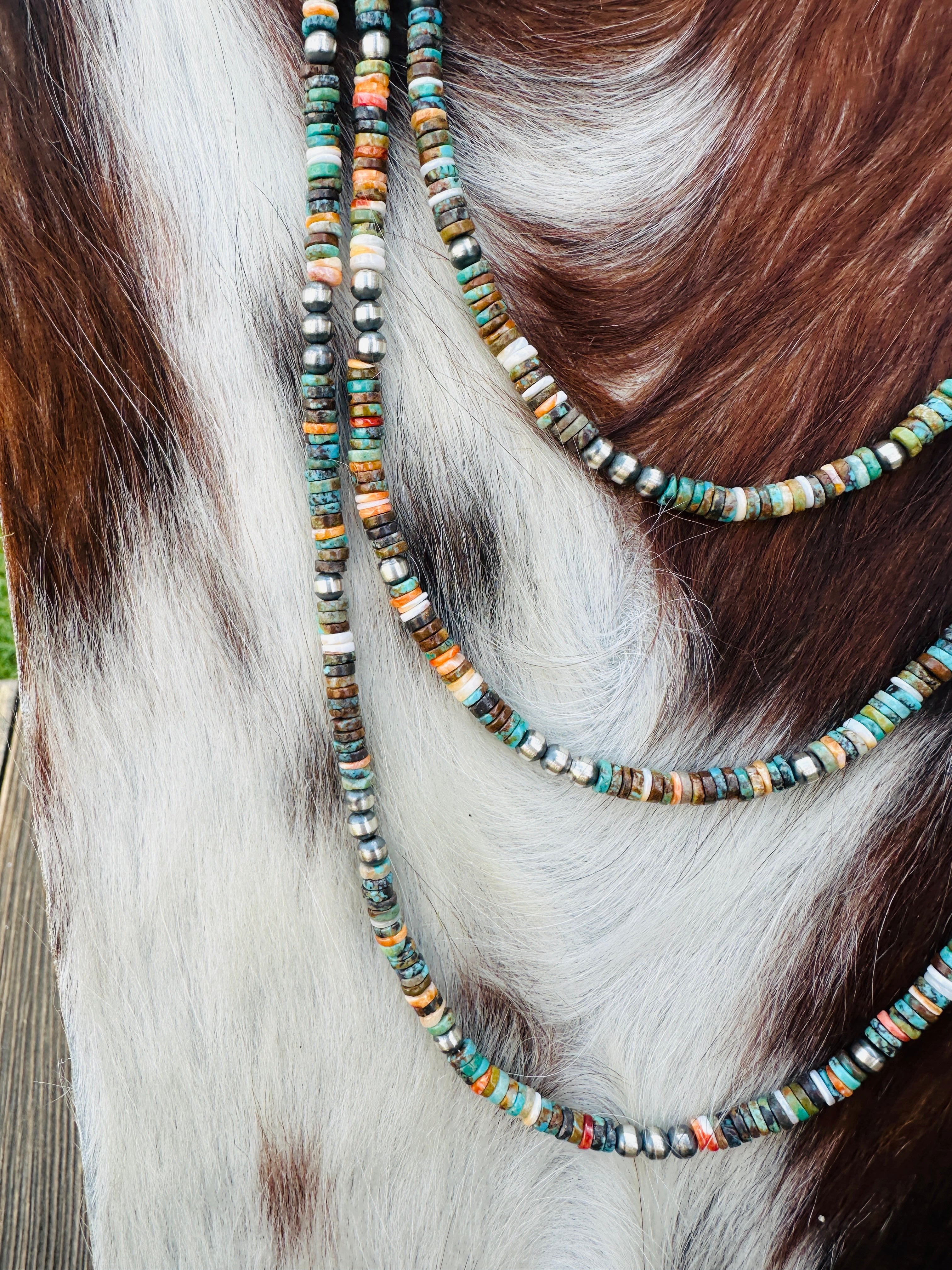 Handcrafted Turquoise, Spiny Oyster & Sterling Silver Beaded Necklace