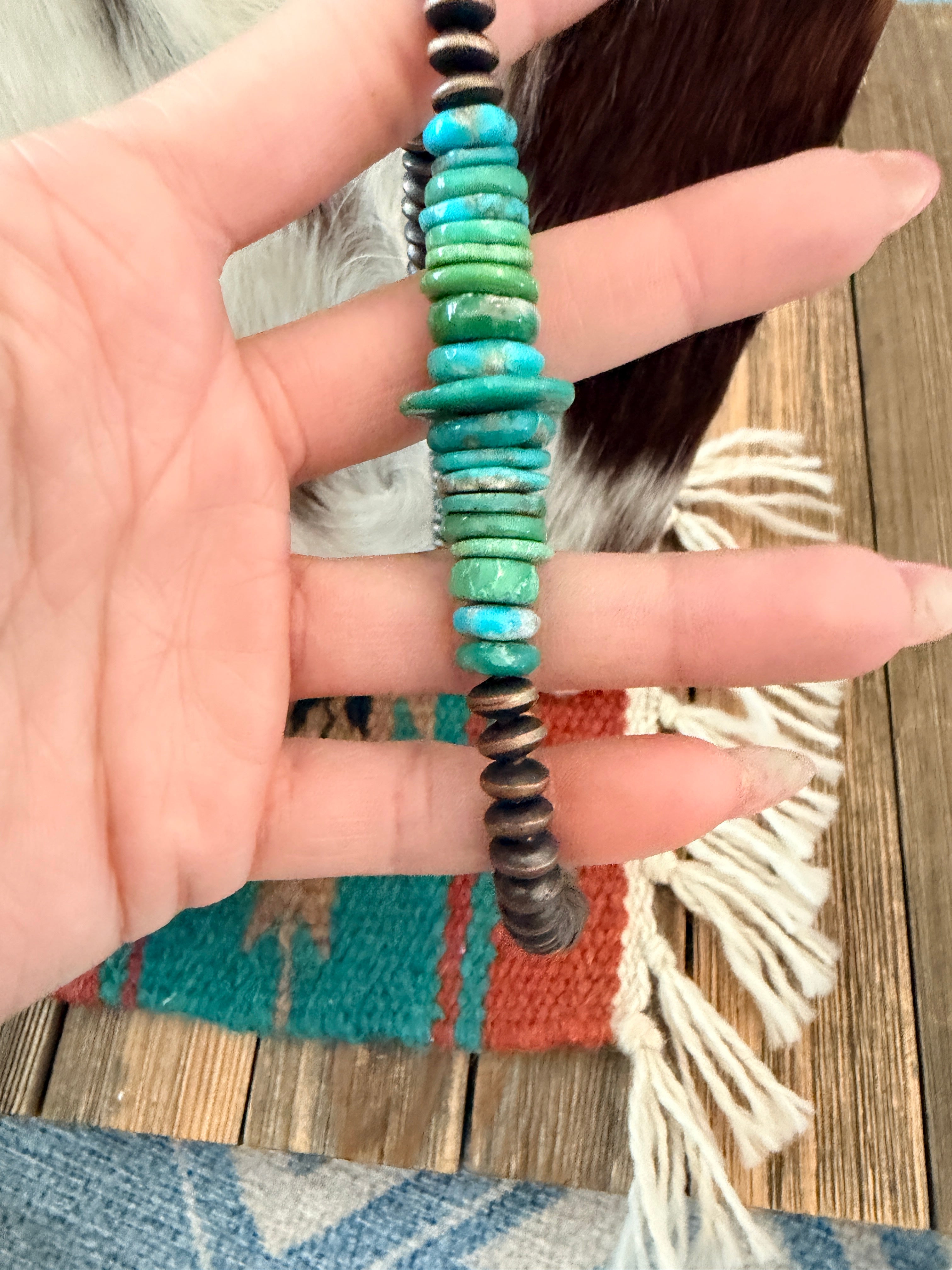 Handcrafted Turquoise & Copper 16” Beaded Necklace