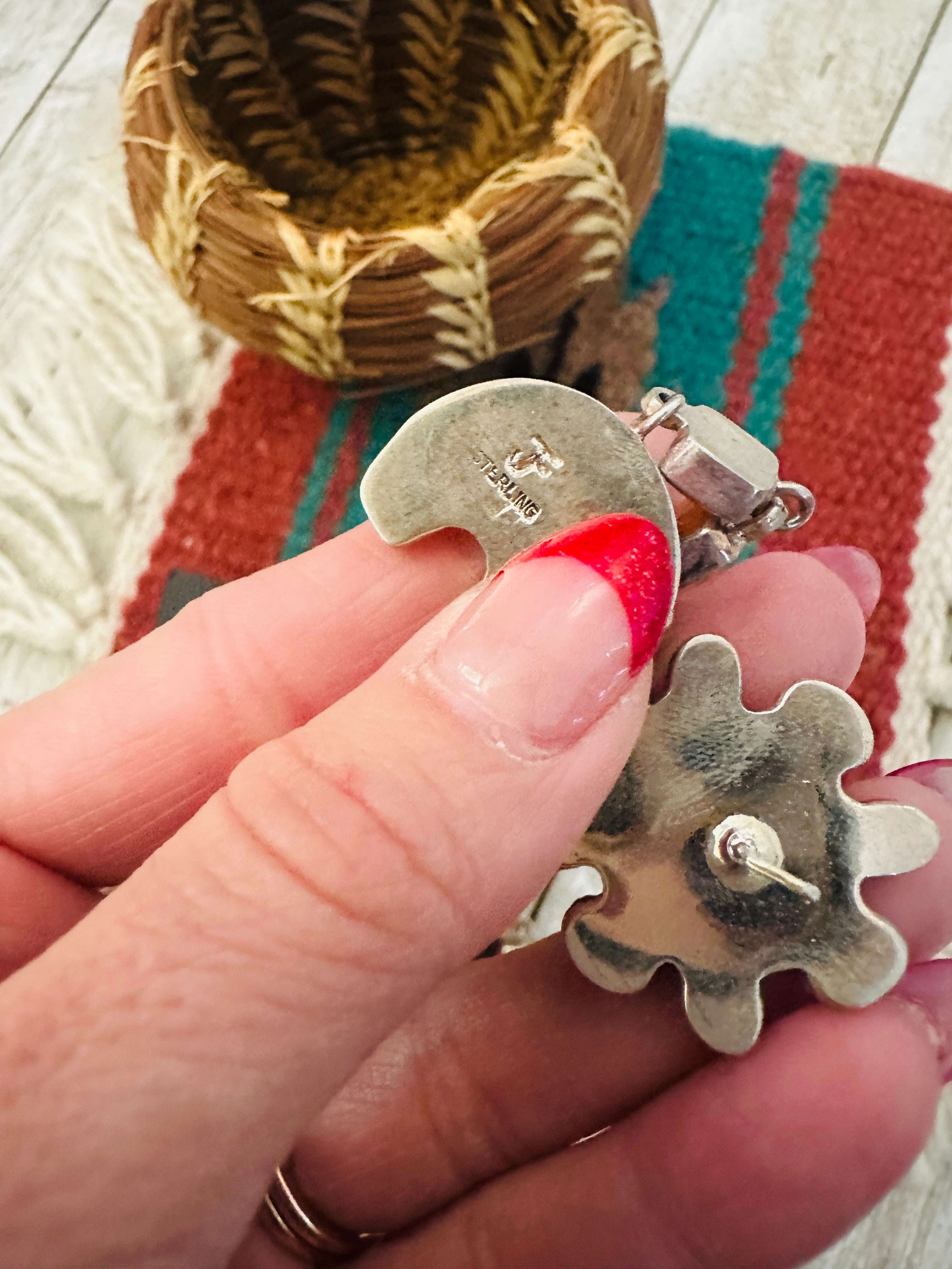 Handcrafted Orange Spiny & Sterling Silver Bear Dangle Earrings by Federico Jimenez
