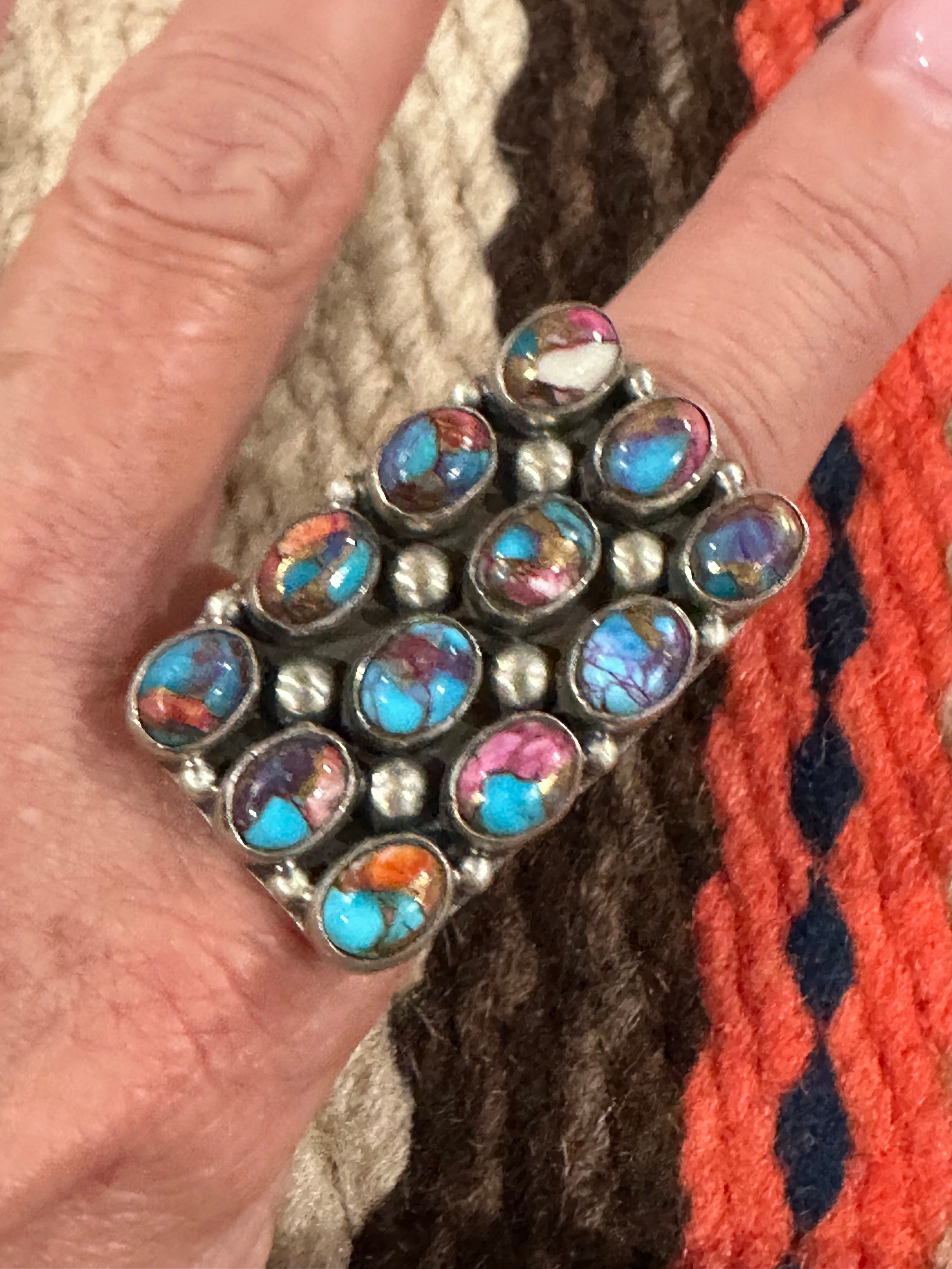 NFR COLLECTION Handmade Pink Dream & Sterling Silver Adjustable Ring Signed Nizhoni