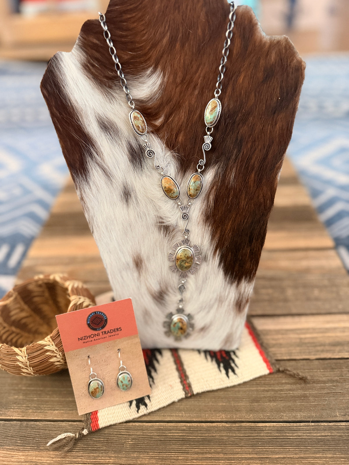 Handcrafted Royston Turquoise & Sterling Silver Necklace and Earring Set by Fred Francis
