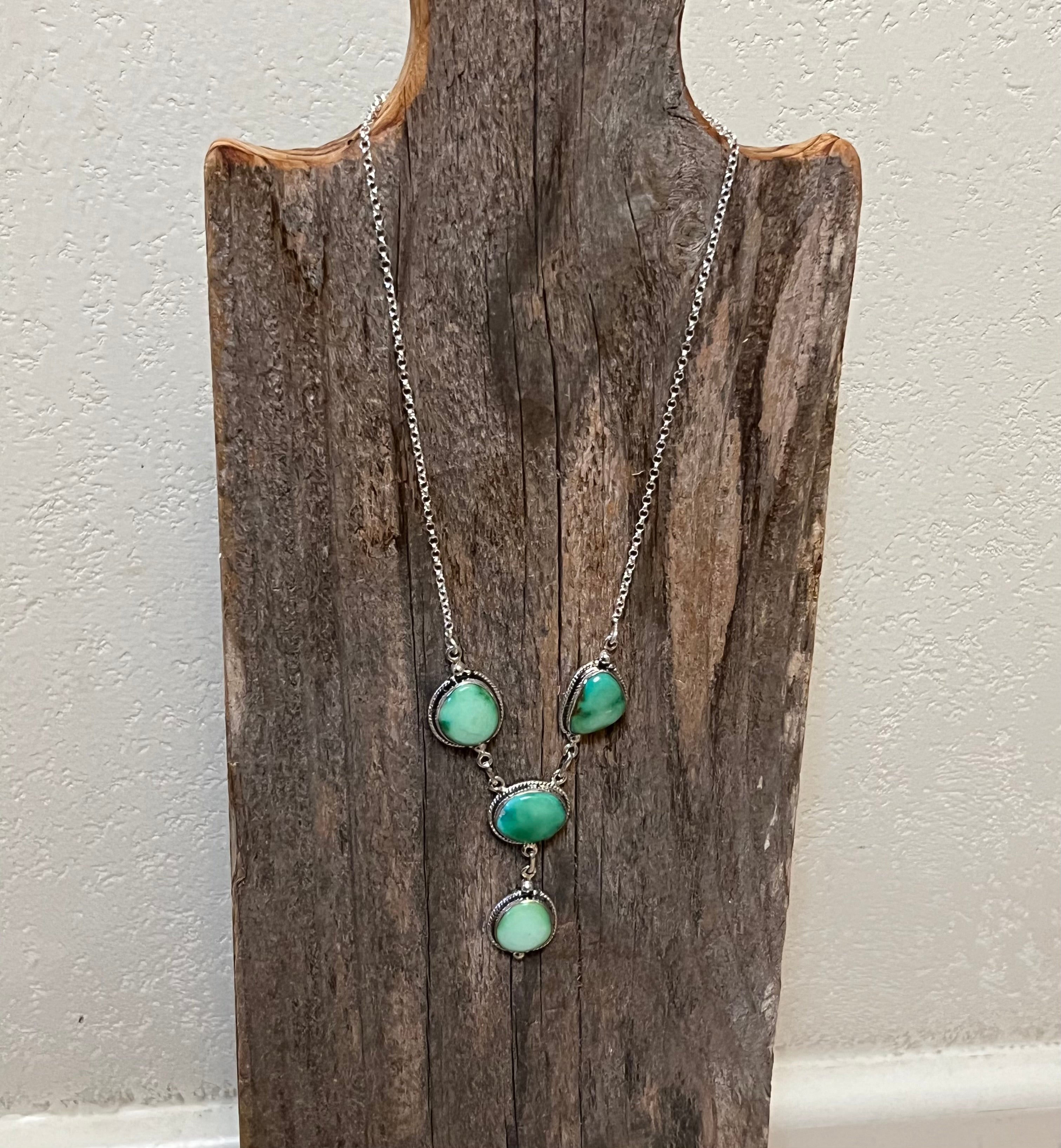 Handmade Emerald Valley Turquoise Drop Sterling Silver Necklace