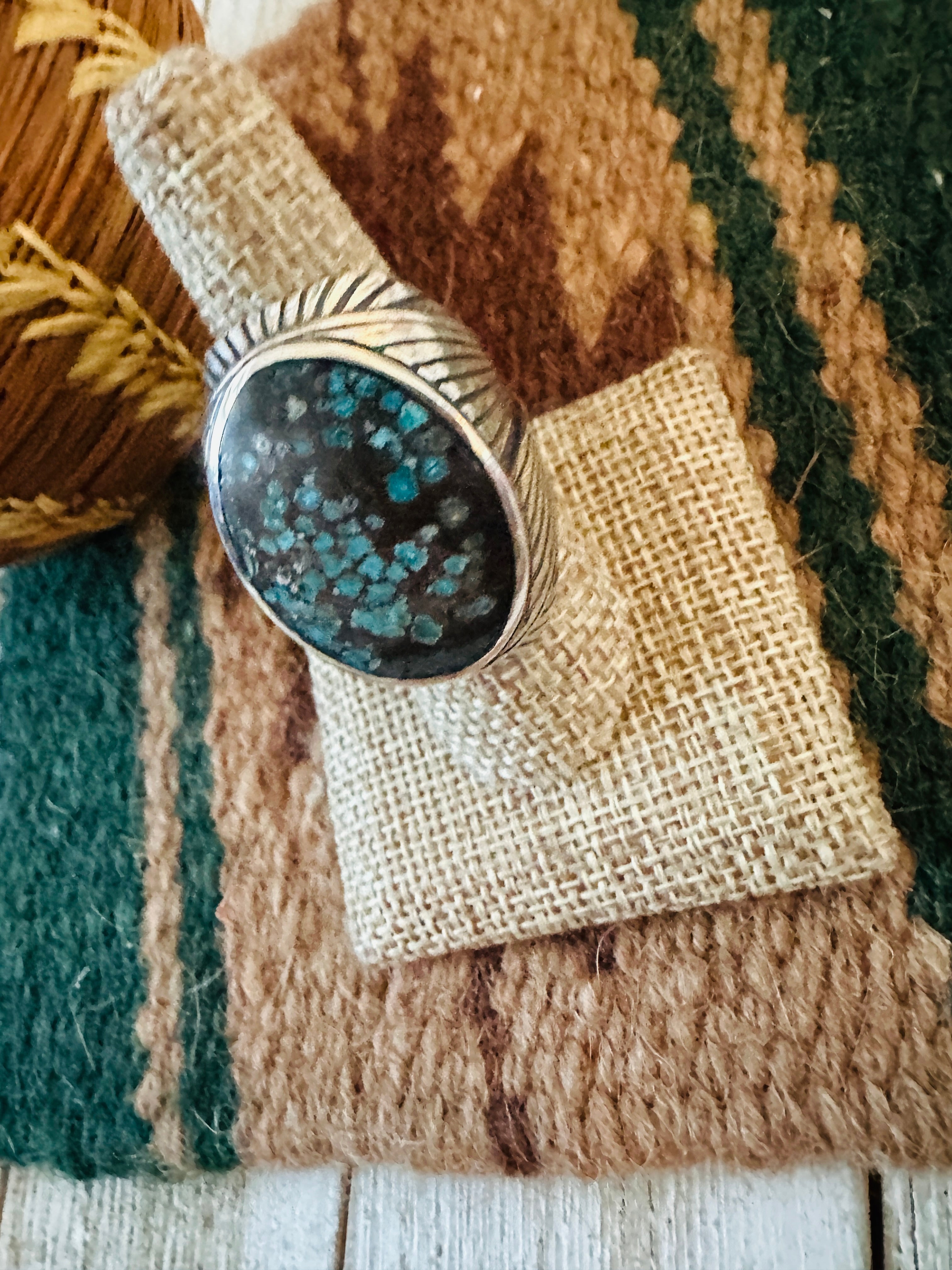 Old Pawn Handcrafted Sterling Silver & Kingman Web Turquoise Men’s Ring Size 8.5