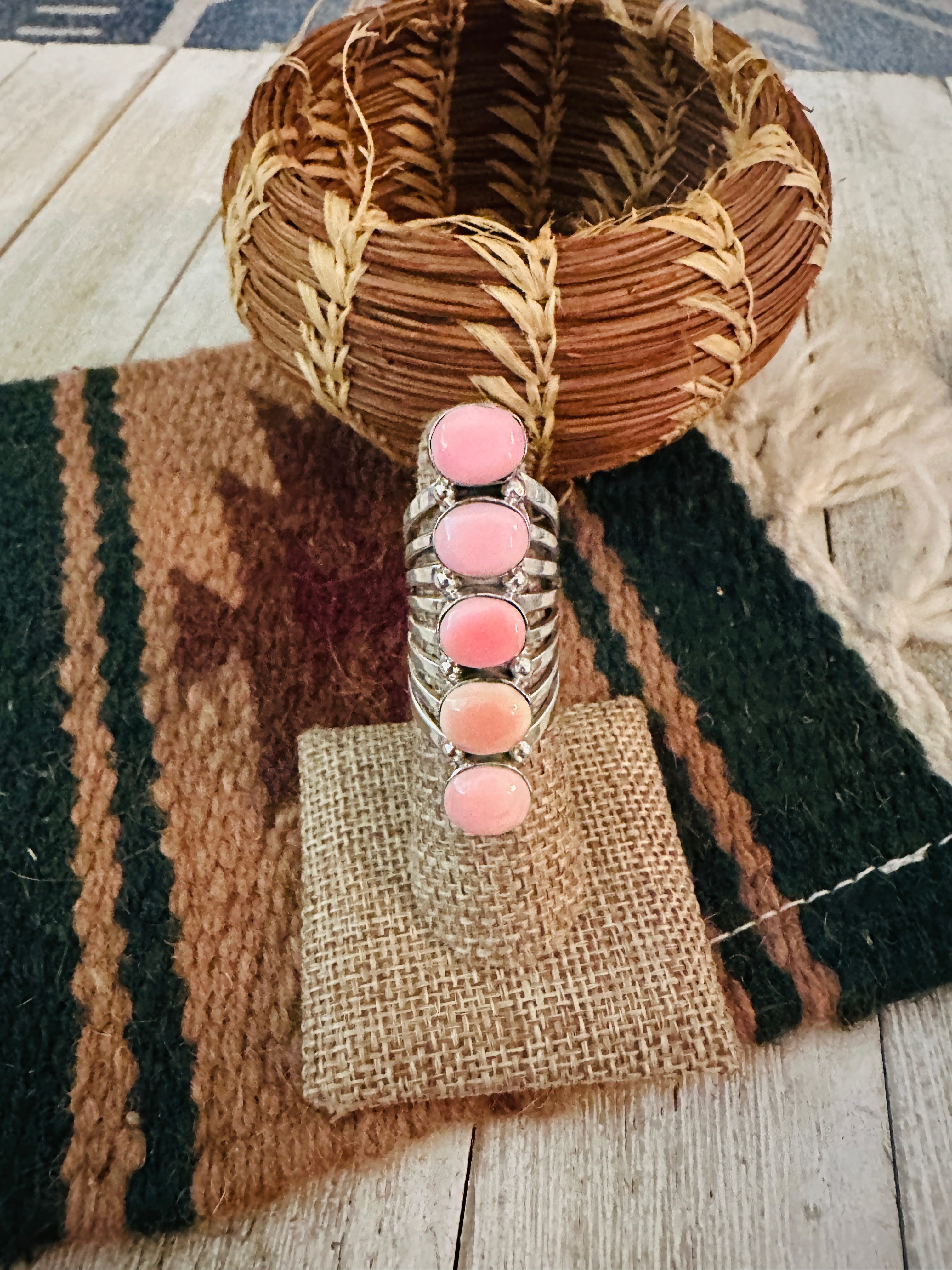 Handcrafted Sterling Silver & Queen Pink Conch Climber Ring Size 6