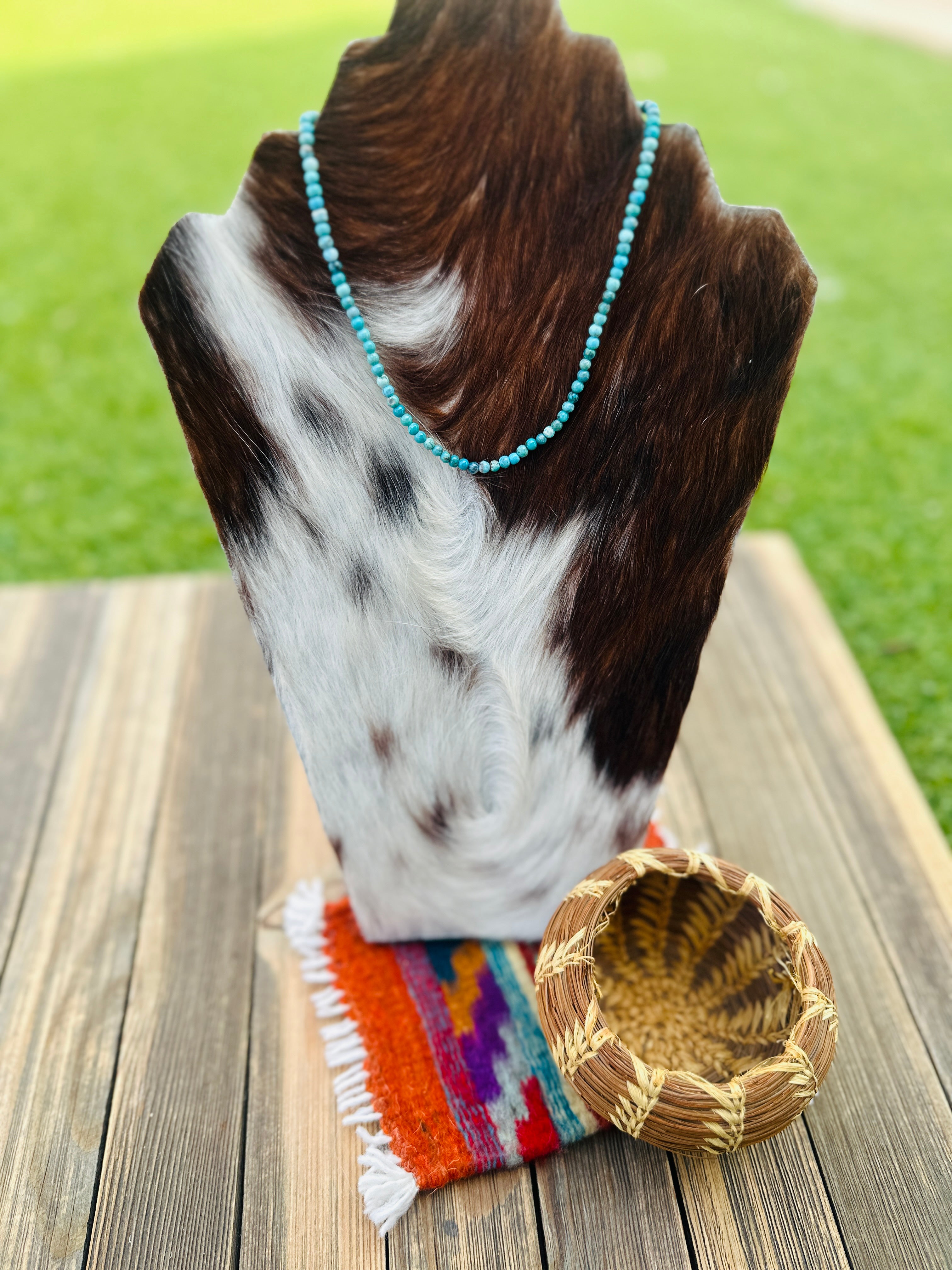 Handcrafted Turquoise & Sterling Silver Beaded 14” Necklace