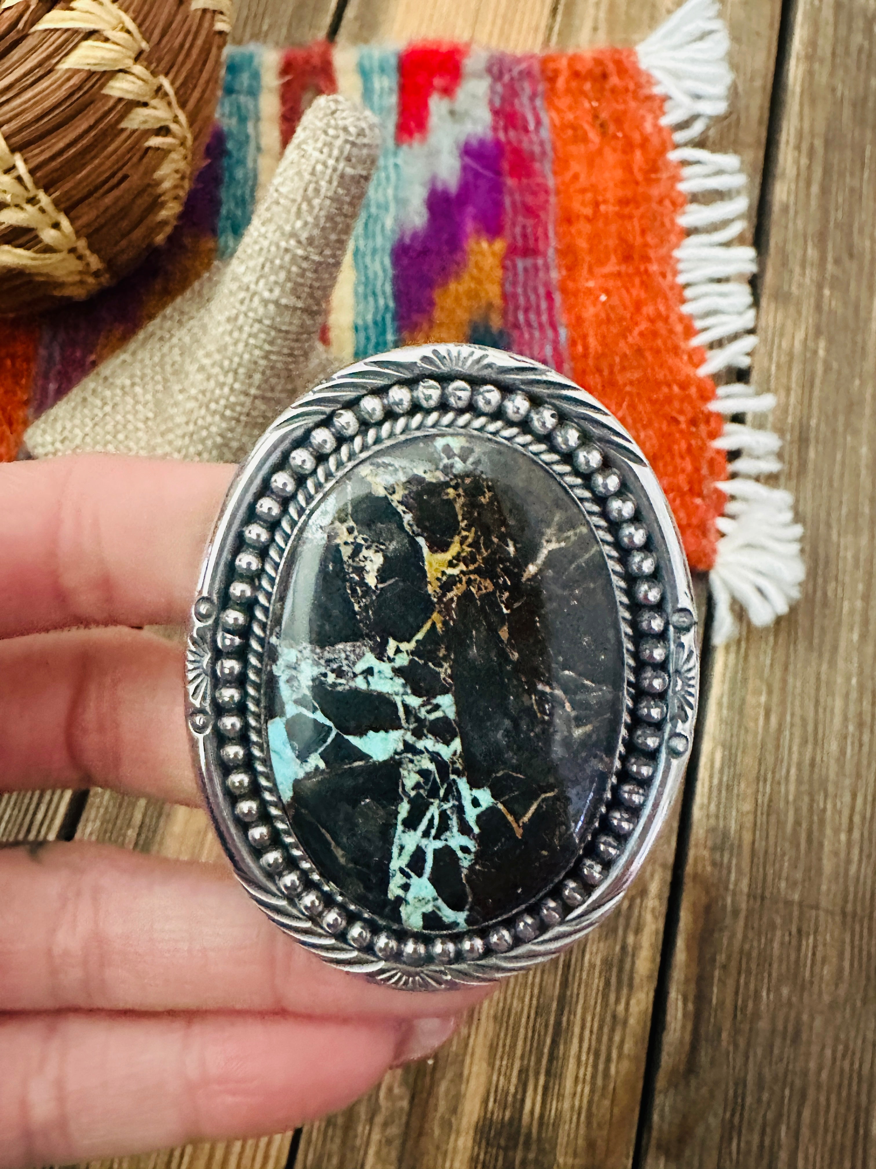 Handcrafted Blackjack Turquoise & Sterling Silver Adjustable Ring