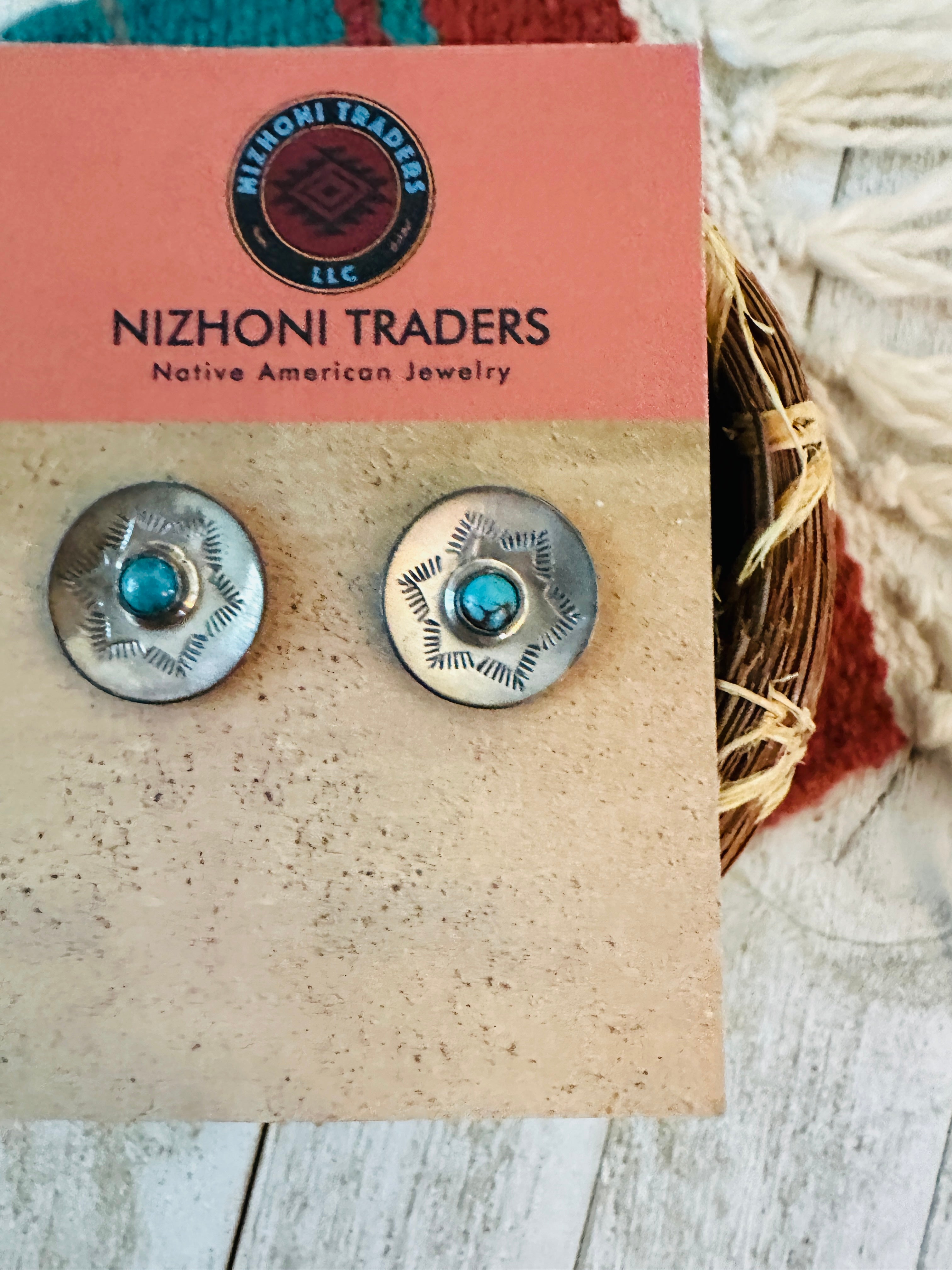 Handcrafted Sterling Silver & Turquoise Concho Stud Earrings