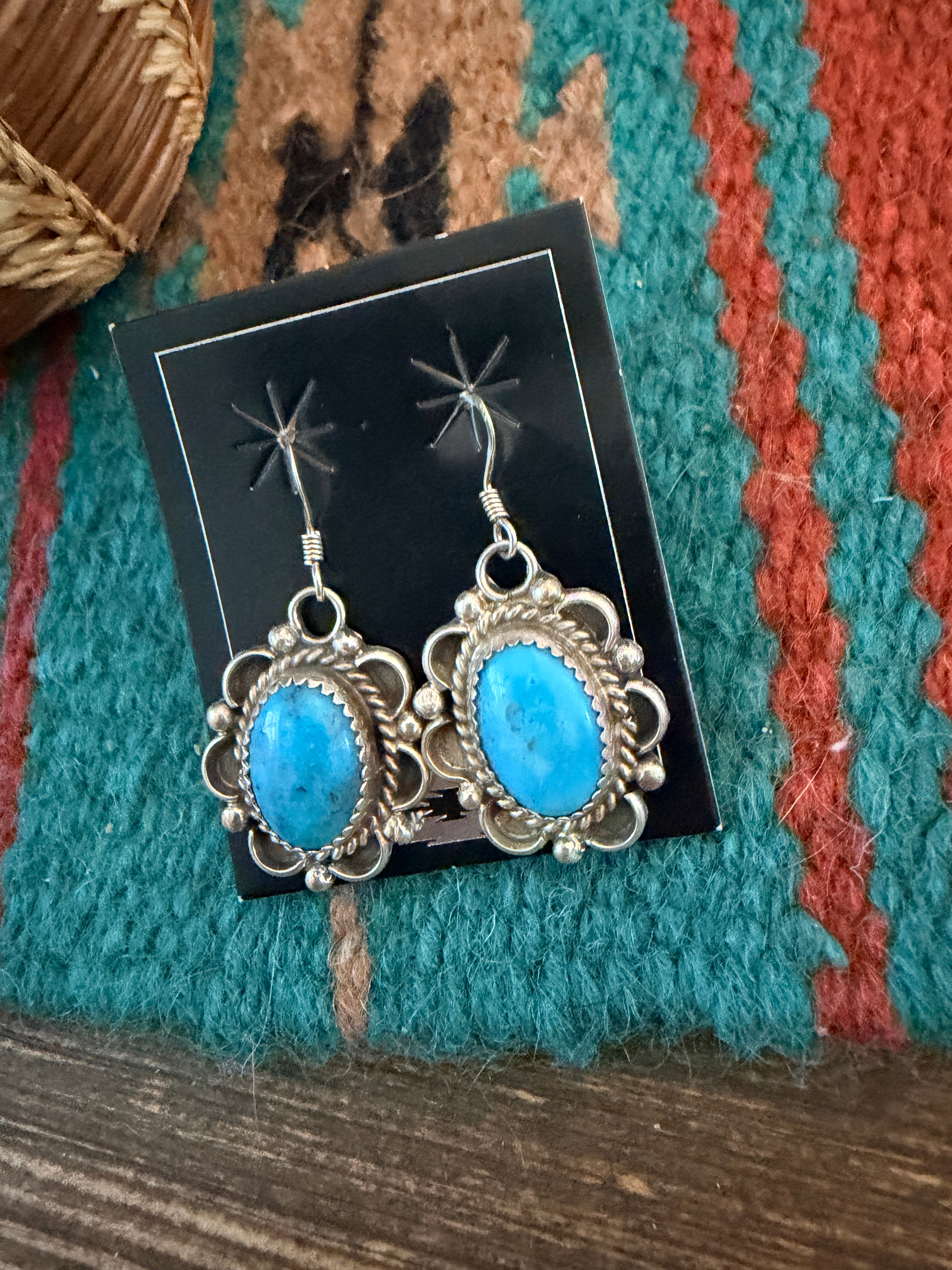 Handcrafted Kingman Turquoise & Sterling Silver Dangle Earrings