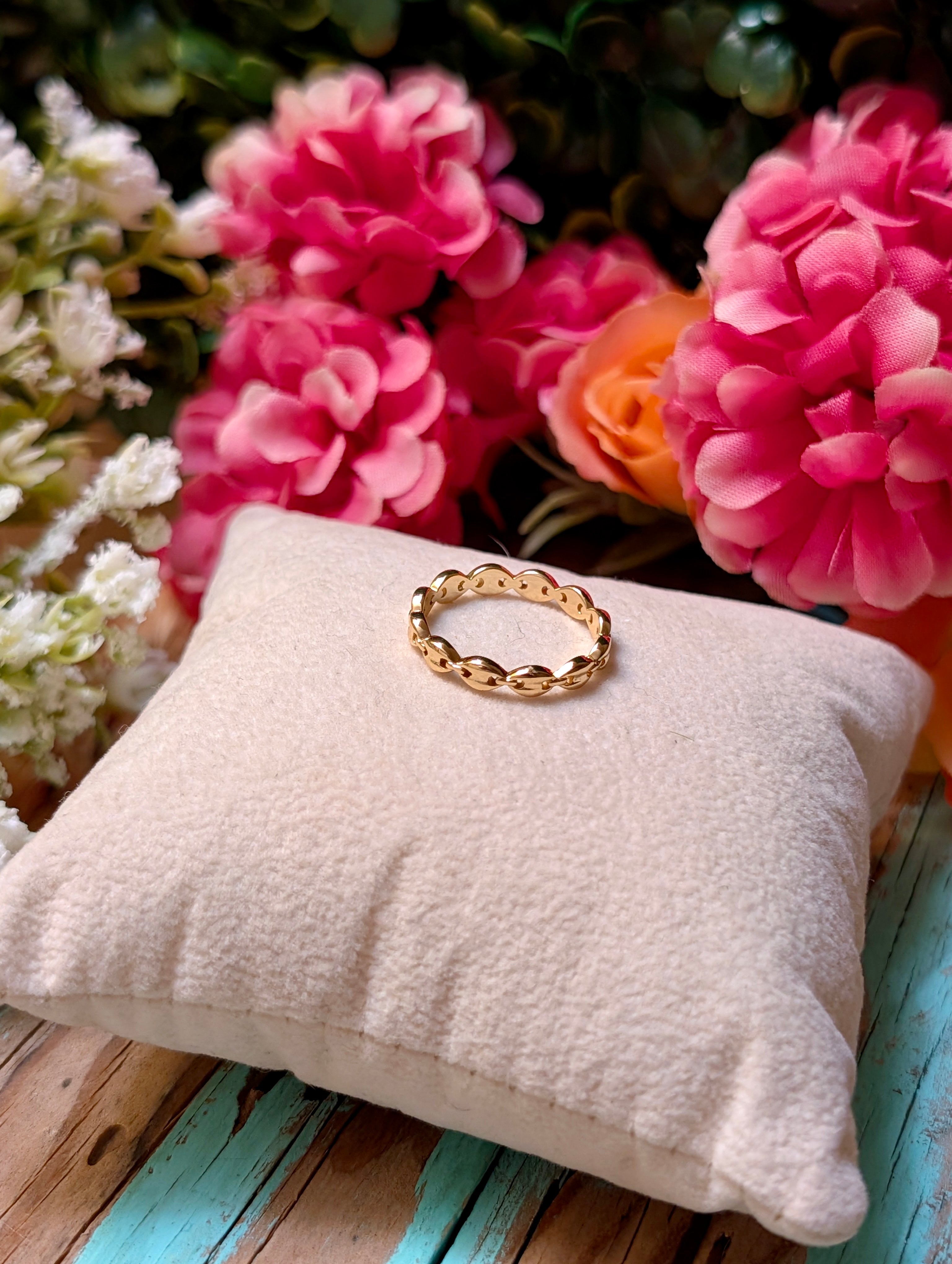 14k Gold Plated Sterling Silver Anchor Chain Ring