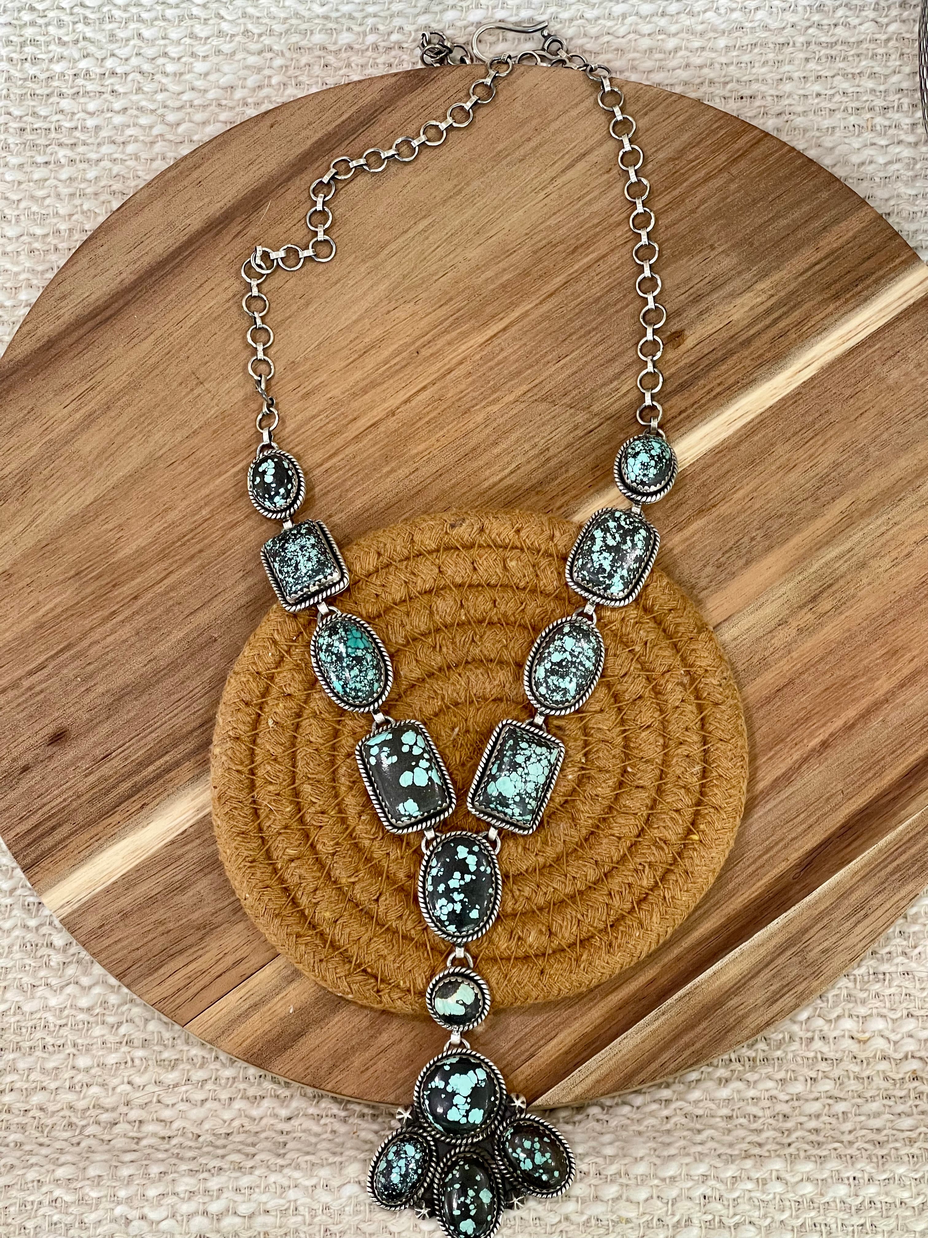 Handcrafted Sterling Silver & New Lander Turquoise Necklace