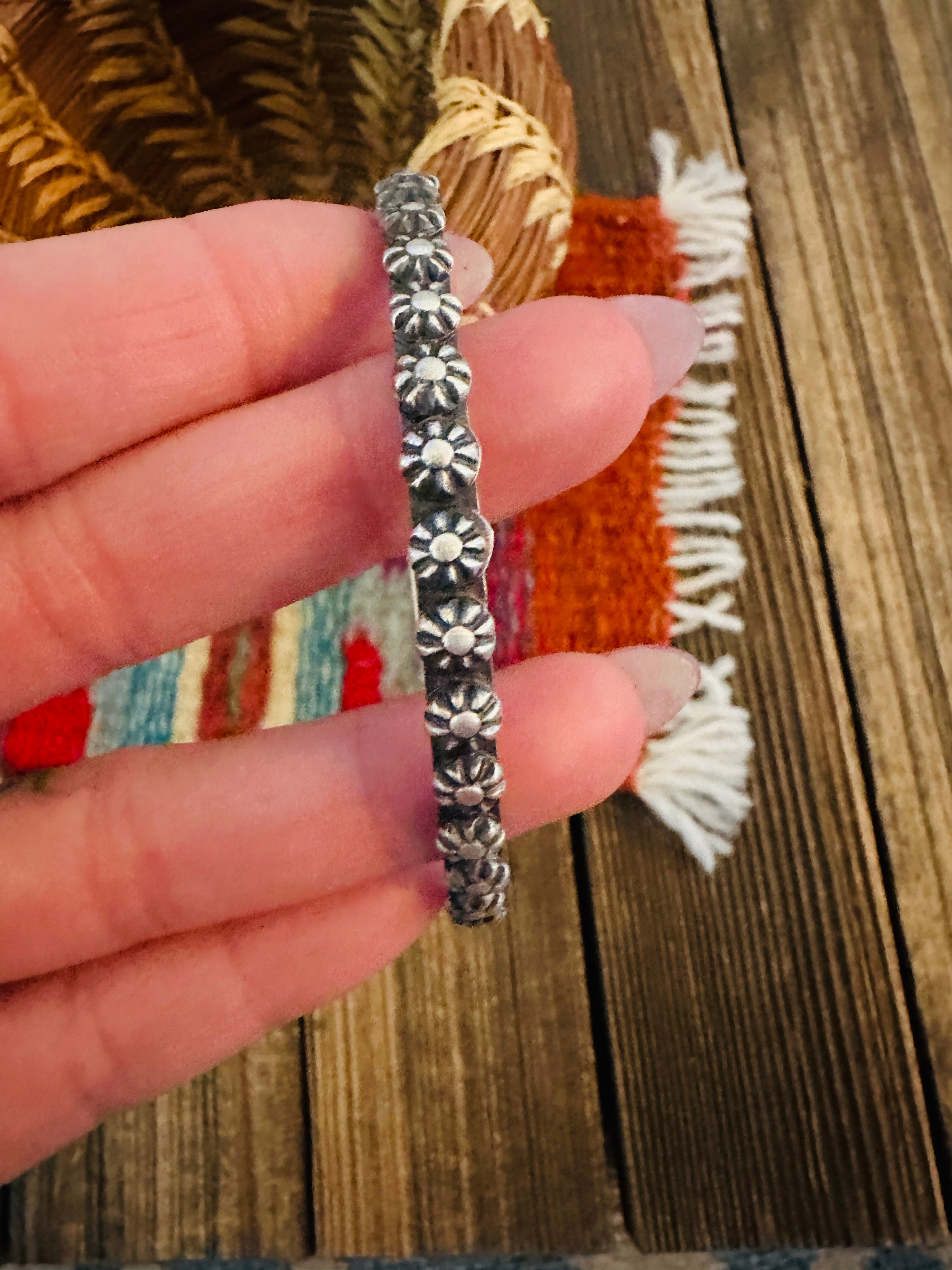 Handcrafted Sterling Silver Studded Bangle Bracelet by Kevin Billah