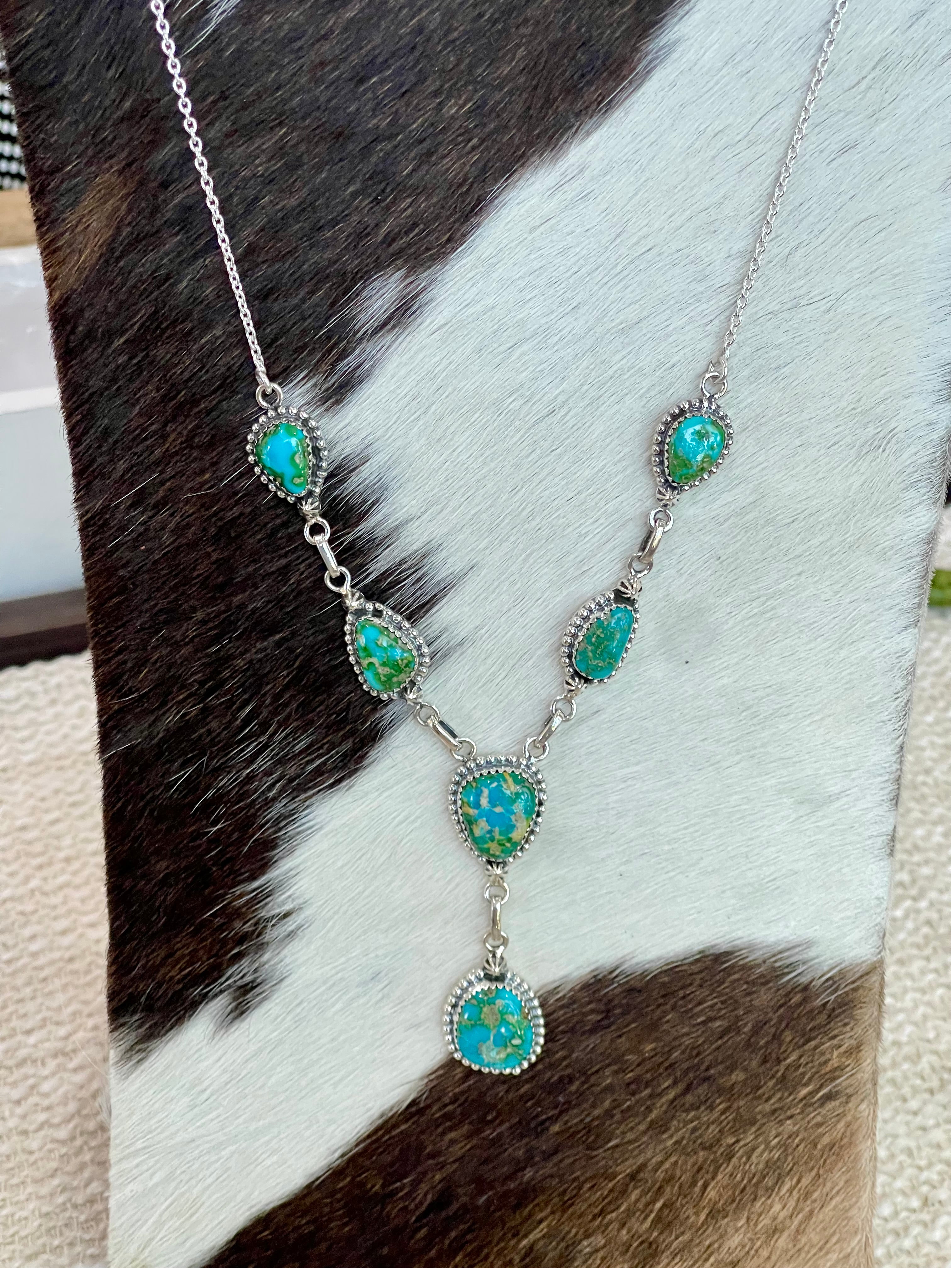 Handmade Sterling Silver Sonoran Mountain Turquoise Necklace with Signed Nizhoni