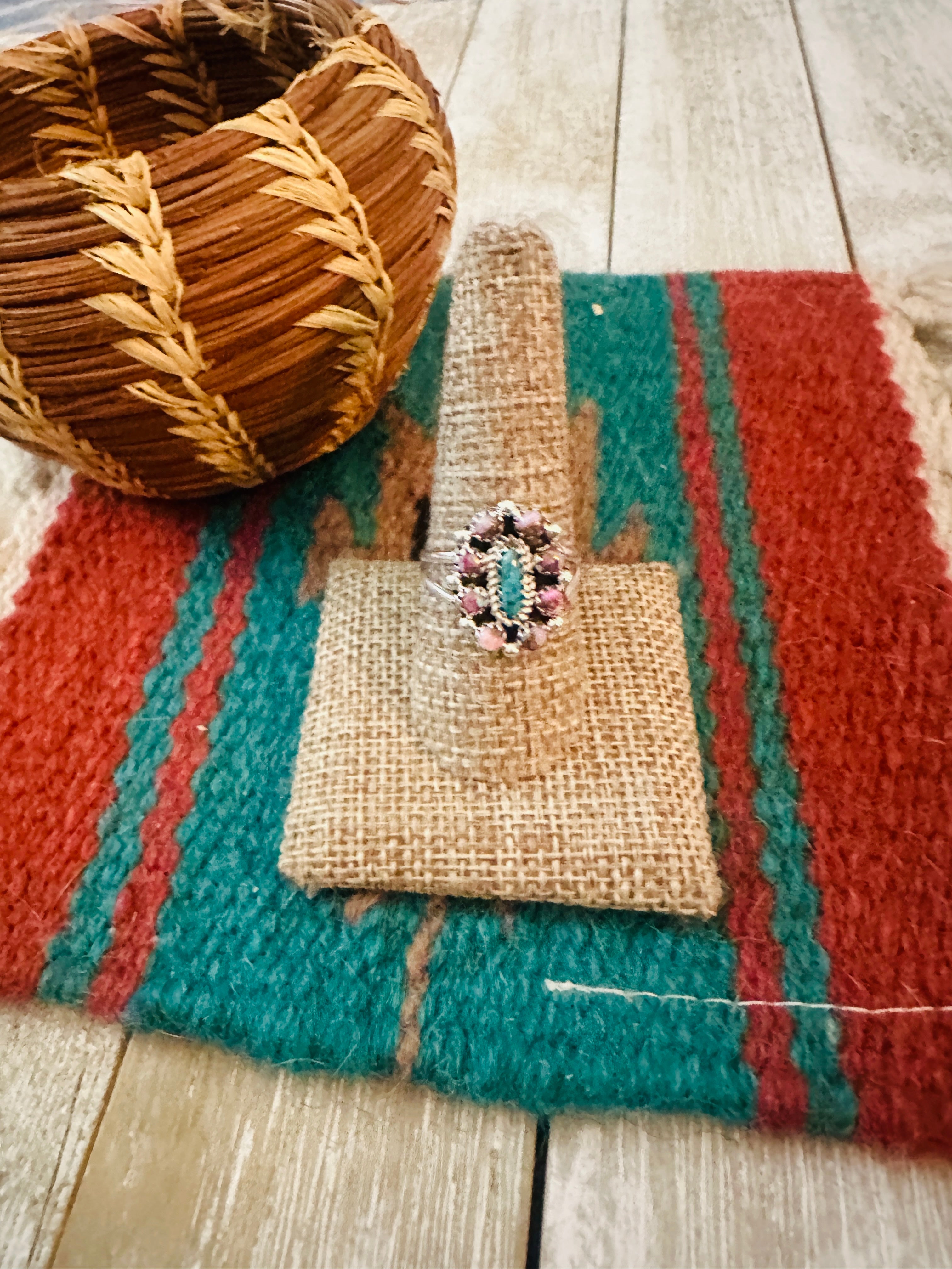 Handcrafted Pink Dream, Turquoise & Sterling Silver Cluster Ring
