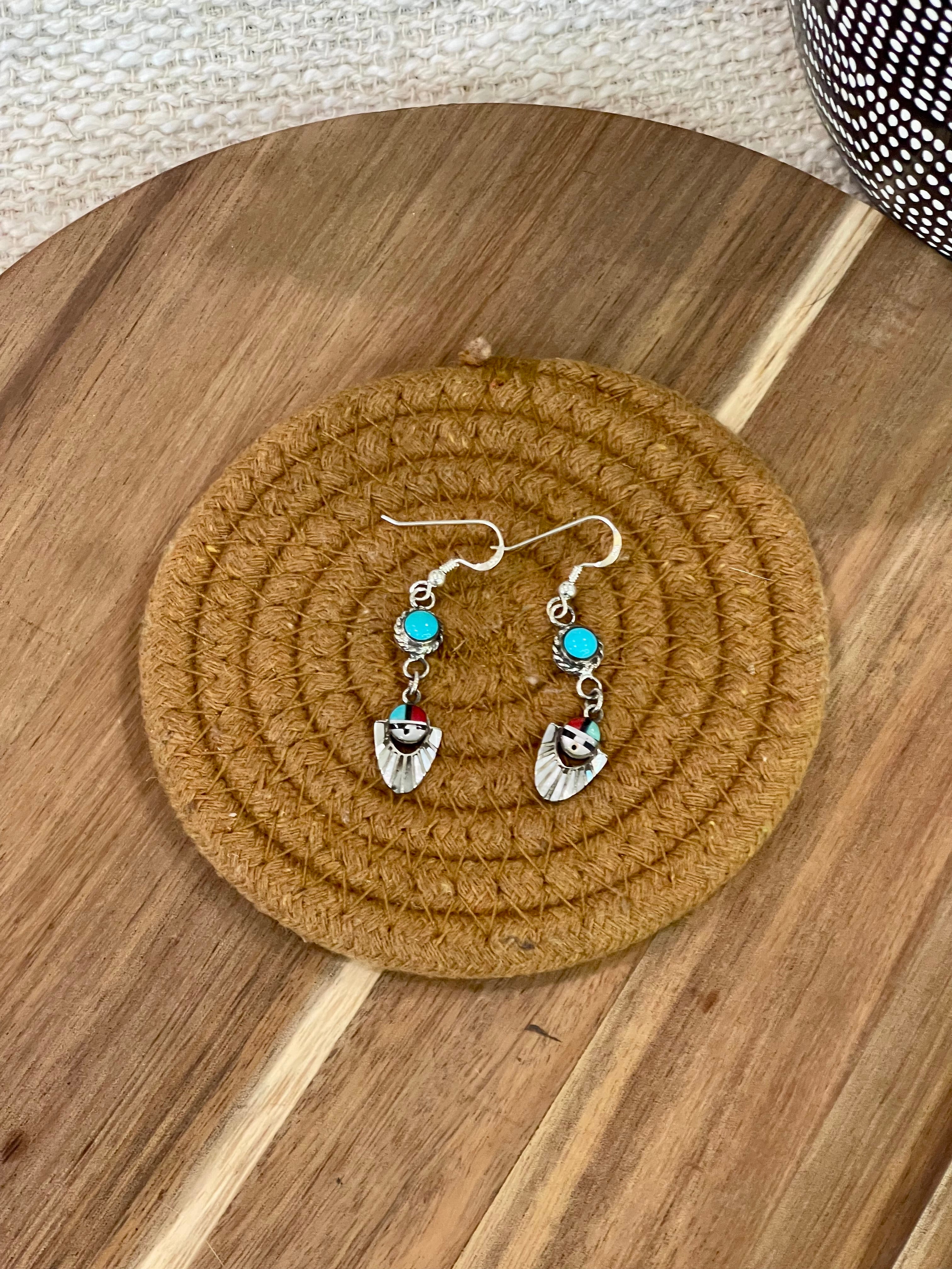 Handmade Sterling Silver & Multi Stone Sunface Dangle Earrings