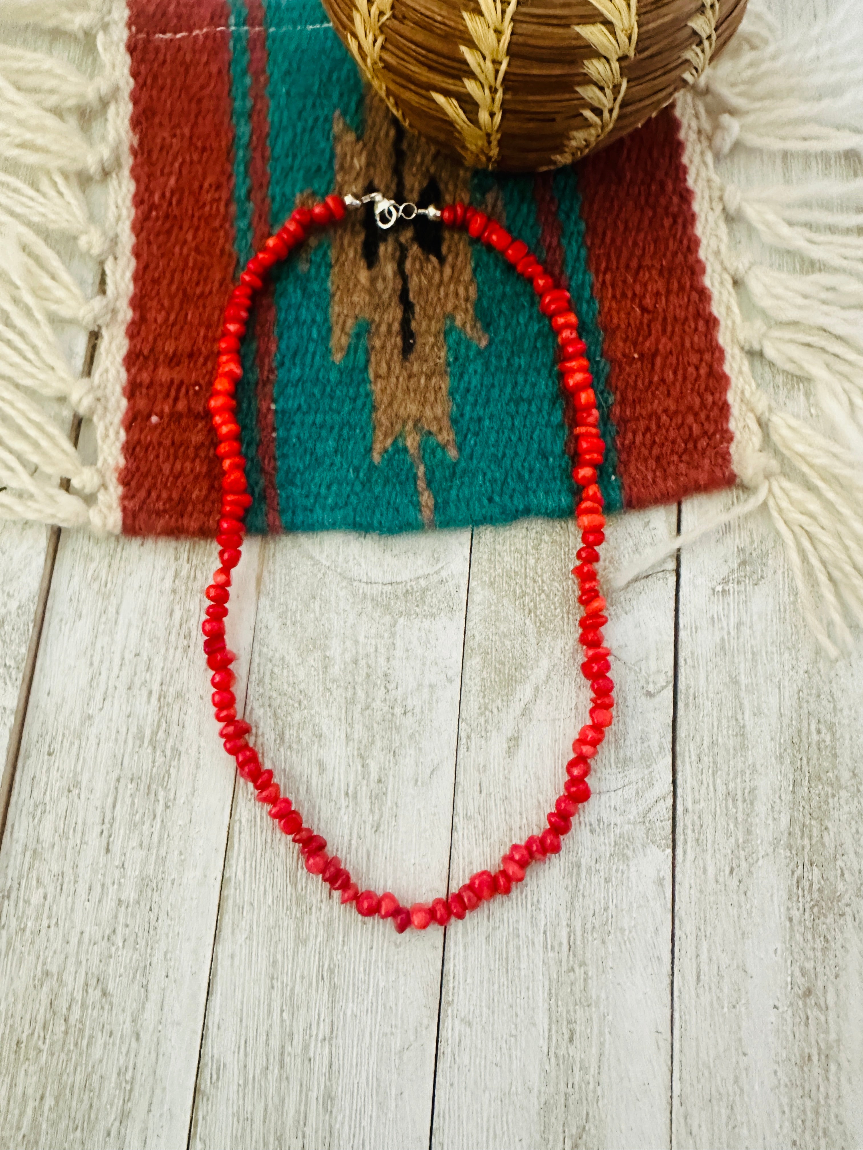 Navajo Apple Coral Beaded Necklace