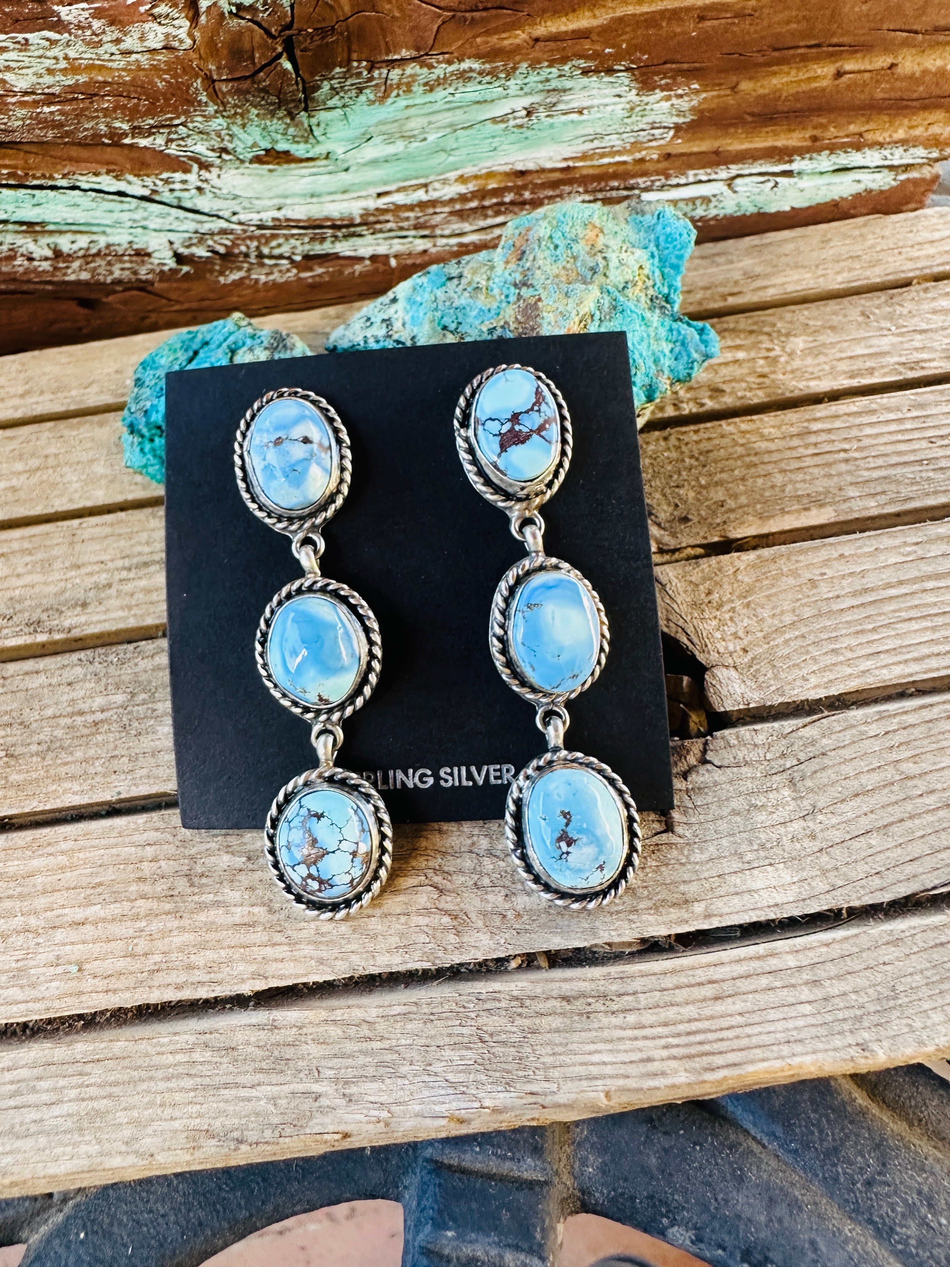 Handcrafted Golden Hills Turquoise & Sterling Silver Dangle Earrings