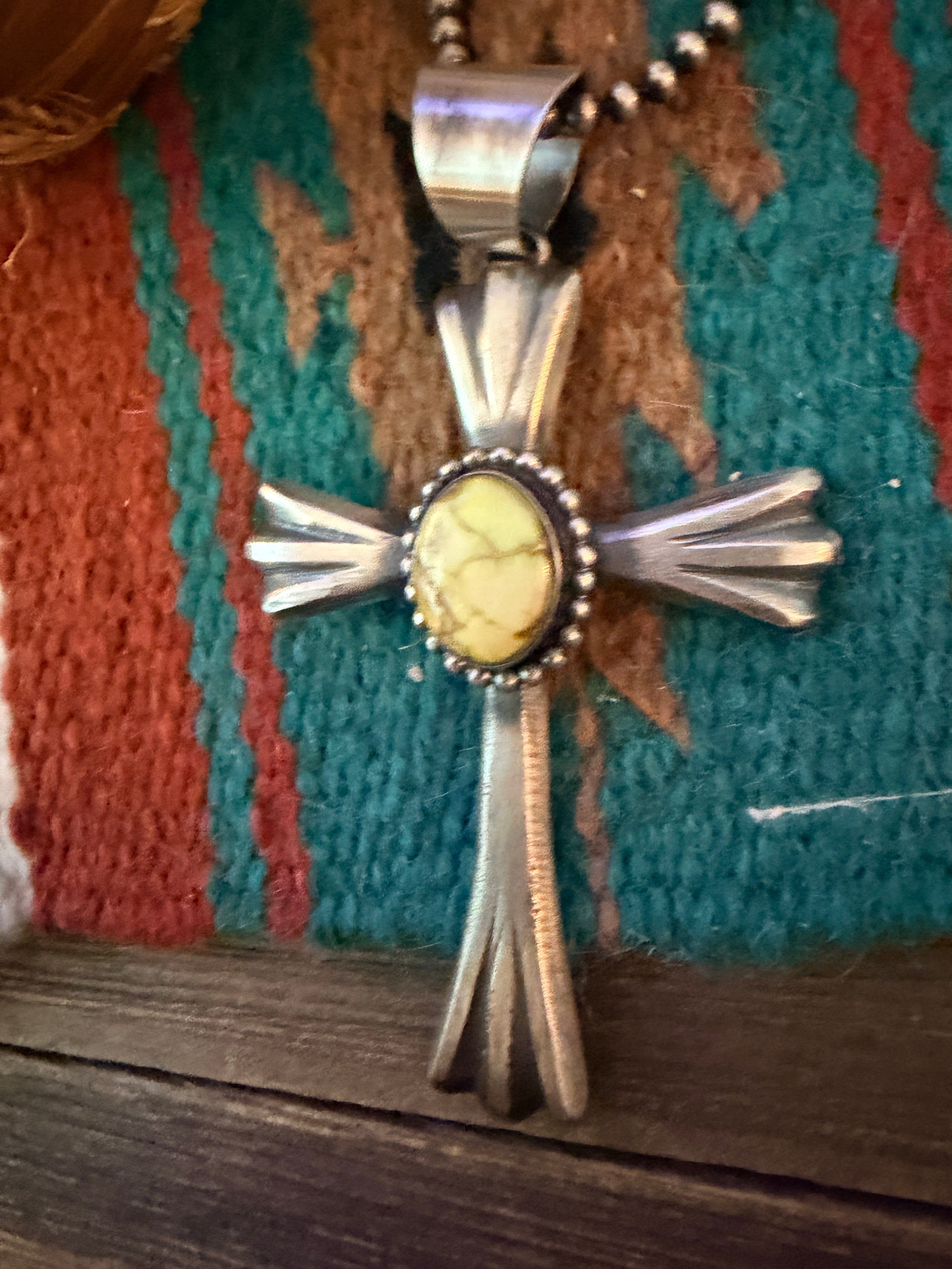 Handcrafted Palomino Turquoise & Sterling Silver Cross Pendant by Chimney Butte