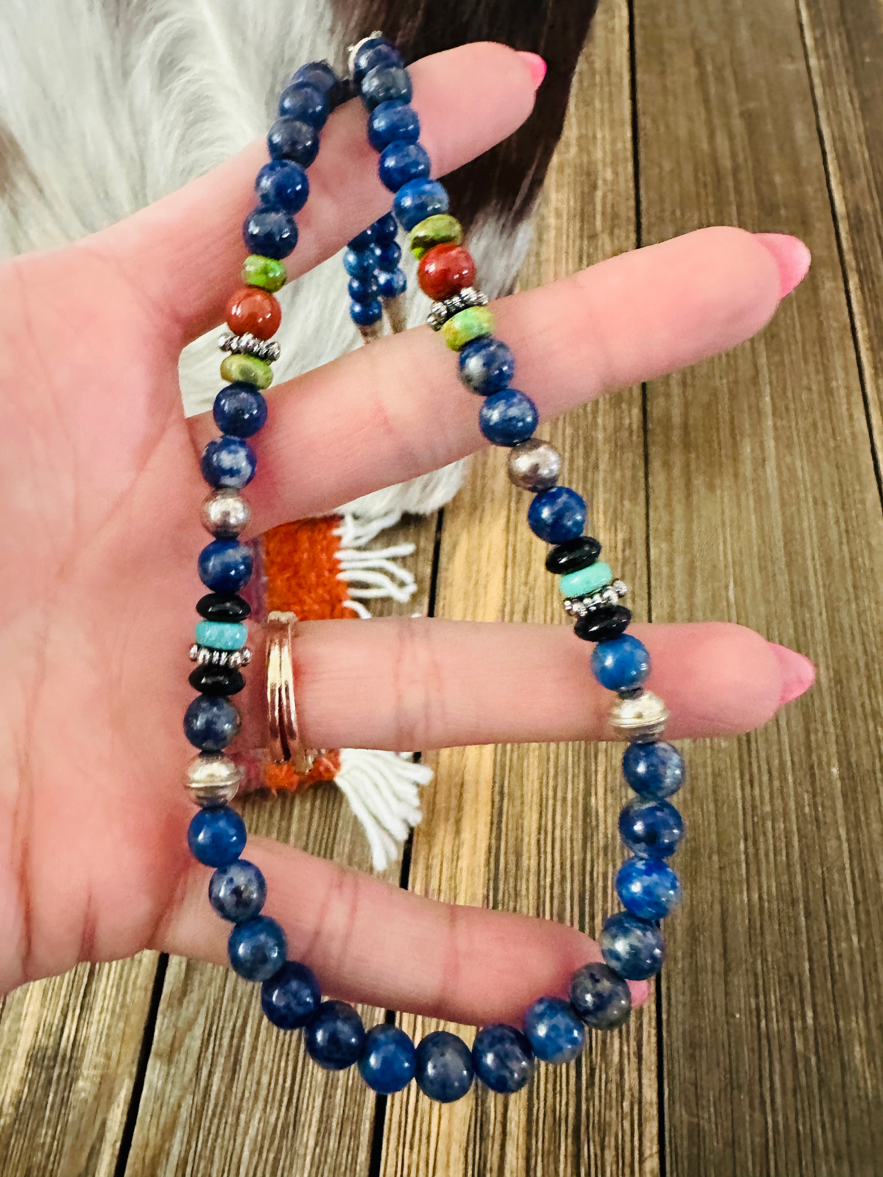 Handcrafted Multi Stone & Sterling Silver Beaded 18” Necklace by T & R Singer