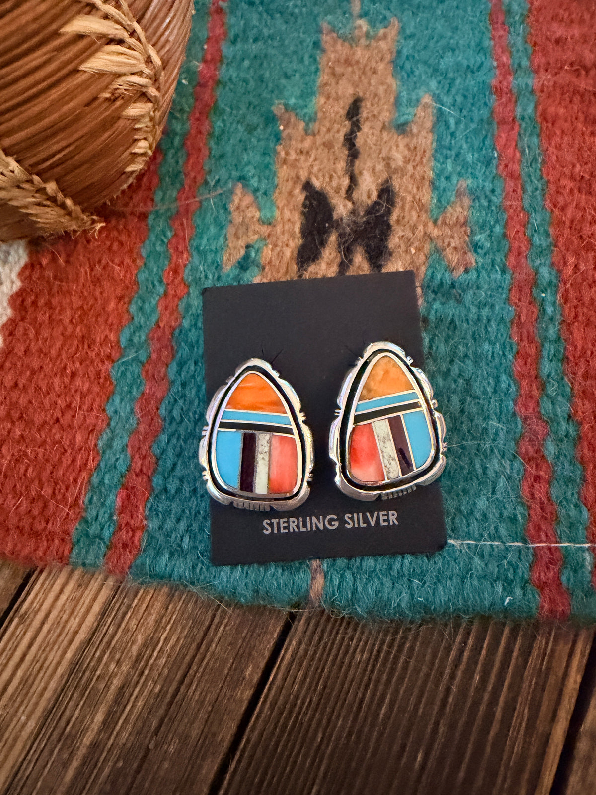 Handcrafted Multi Stone & Sterling Silver Inlay Post Earrings